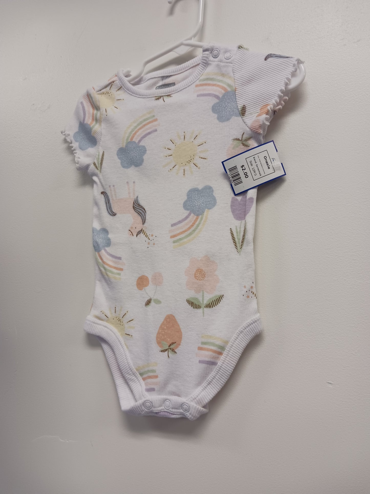 White Rainbow/Unicorn/Sun Garnaimals Onesie, 12M G