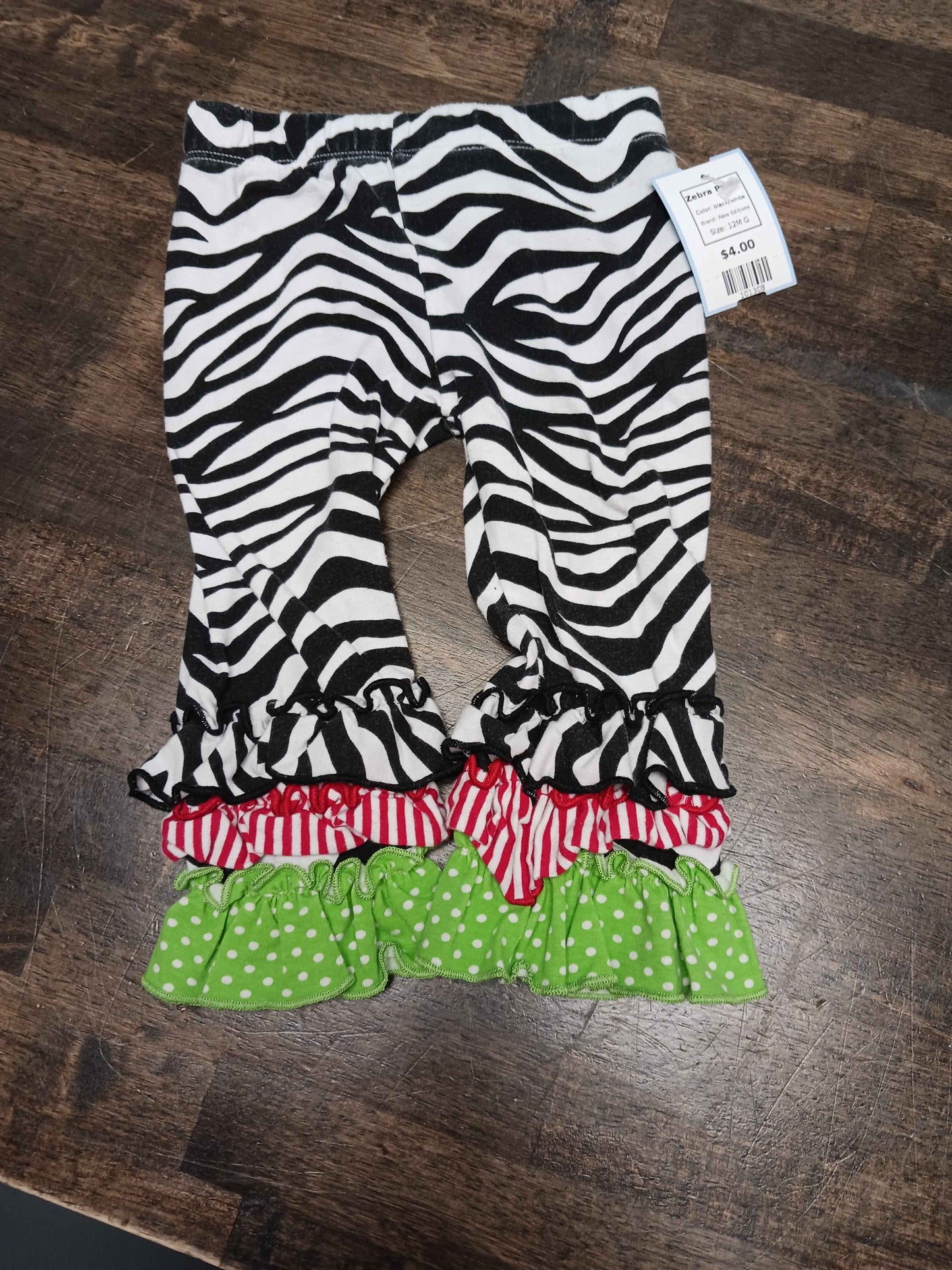 black/white Rare Editions Zebra Pants, 12M G