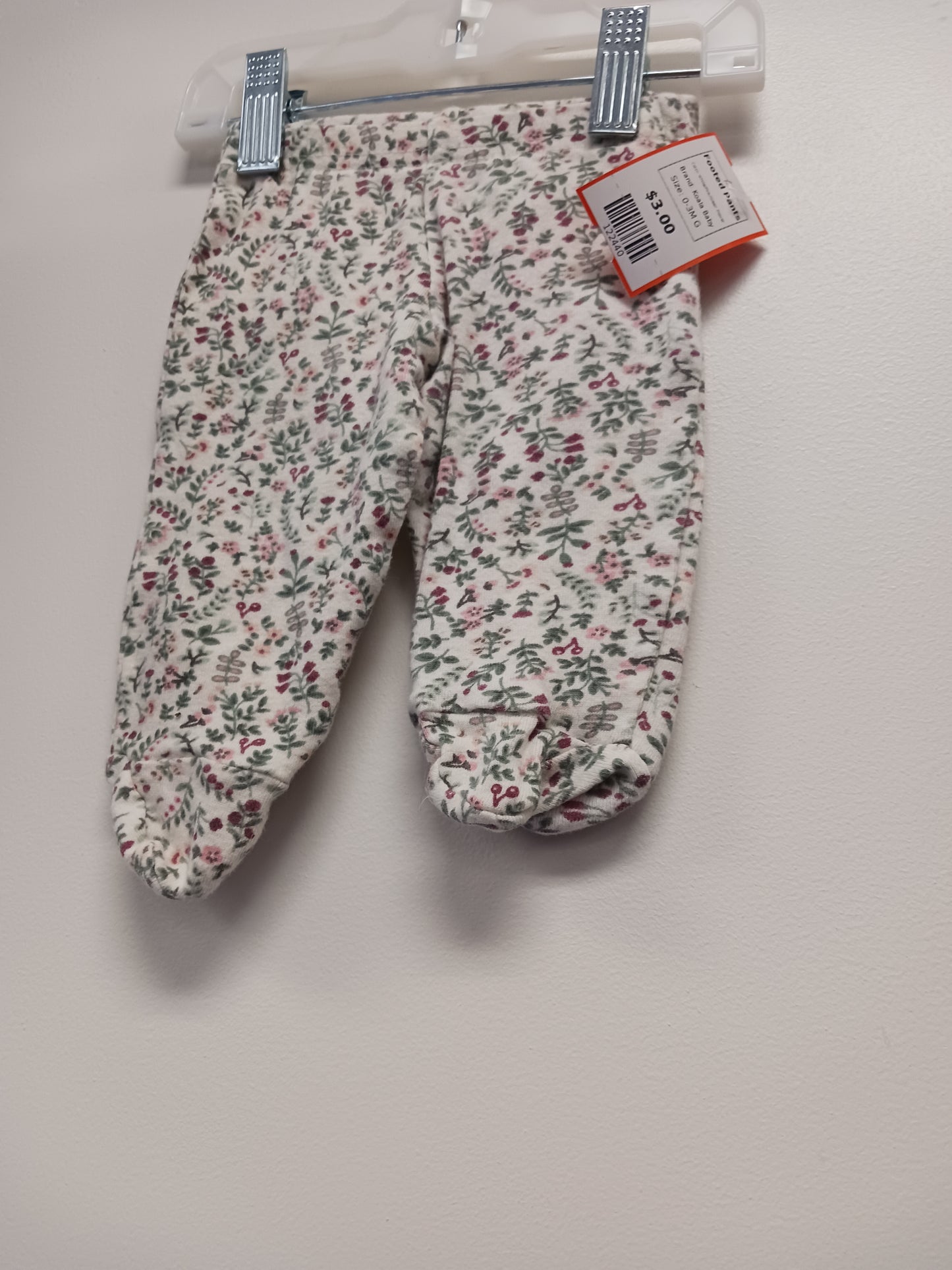 White/Pink/Green Flower Koala Baby Footed Pants, 0-3M G