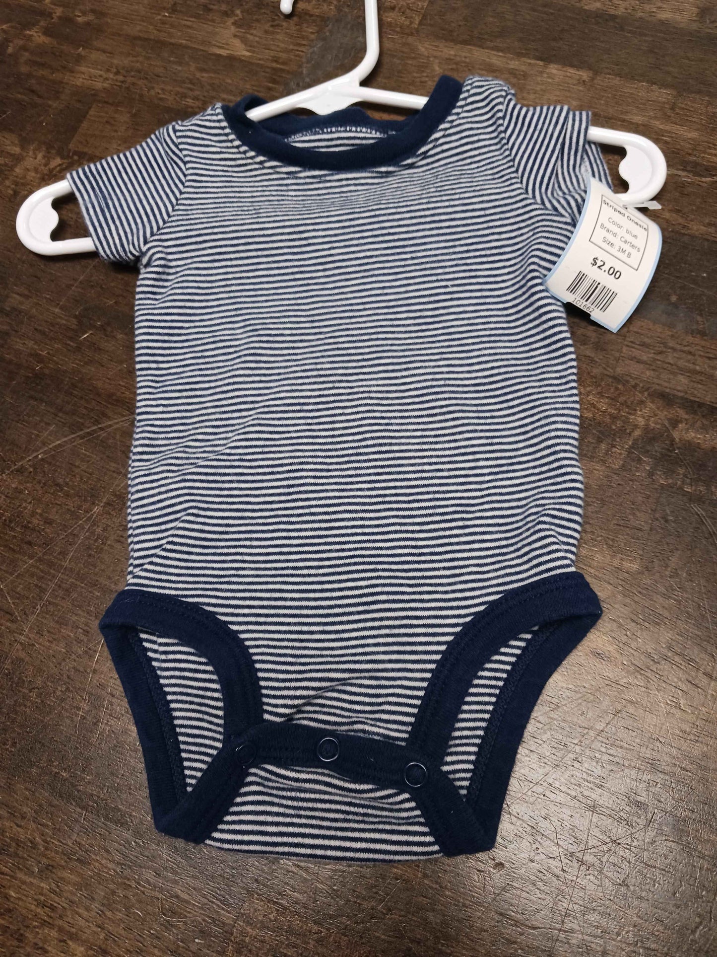 blue Carters Striped Onesie, 3M B