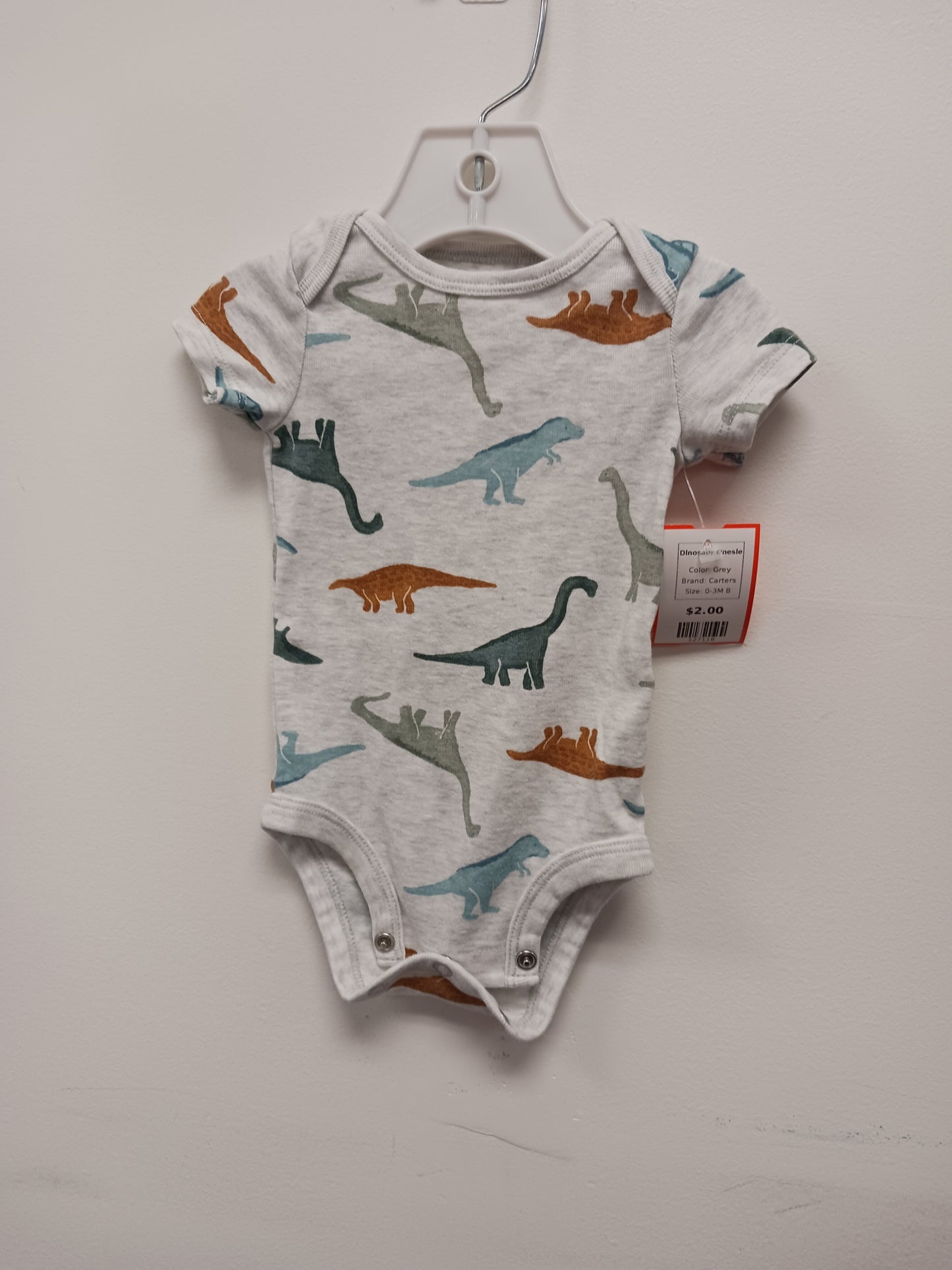Grey Carters Dinosaur Onesie, 0-3M B