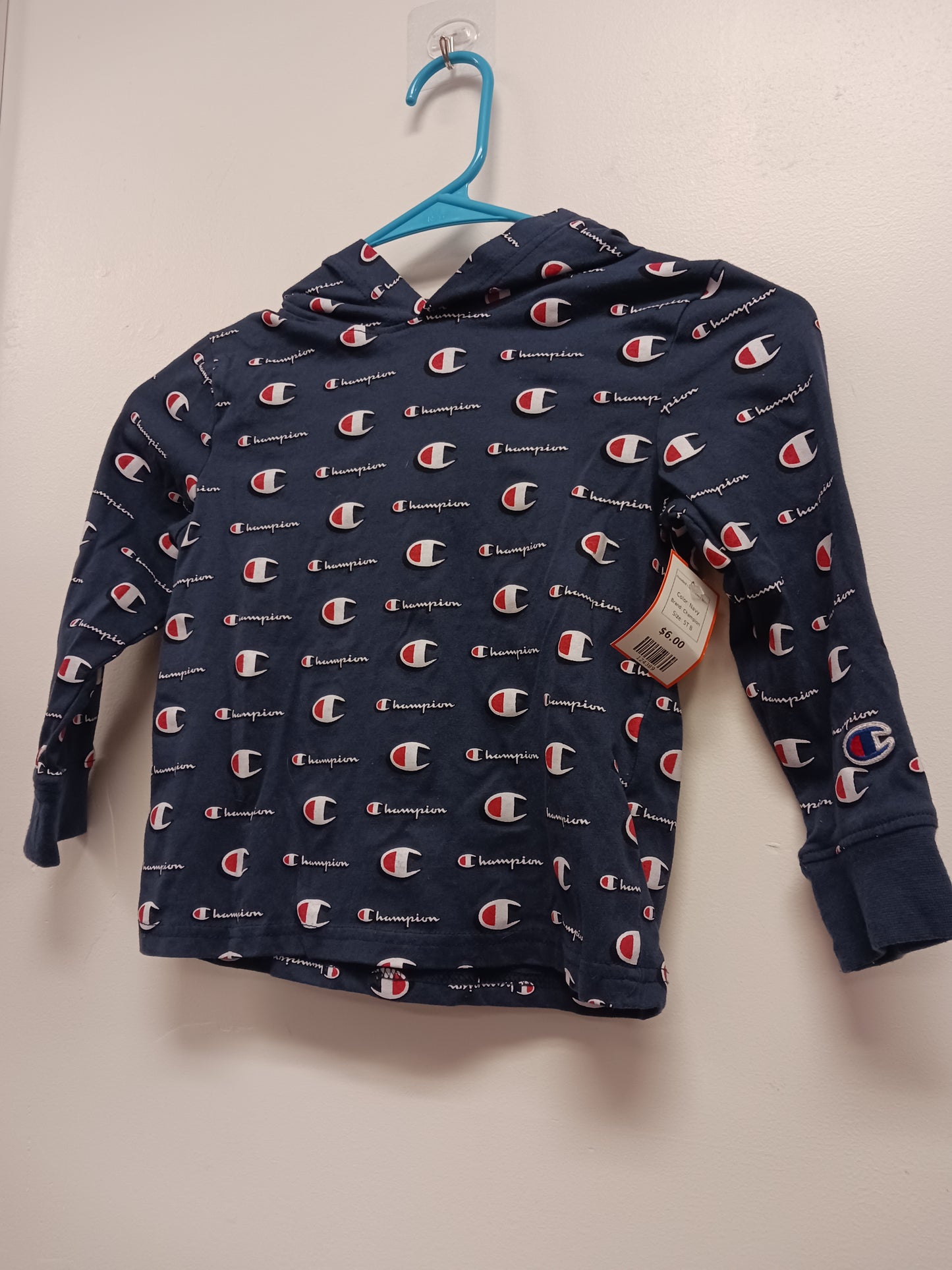 Navy Champion Hooded Longsleeve Shirt, 5T B