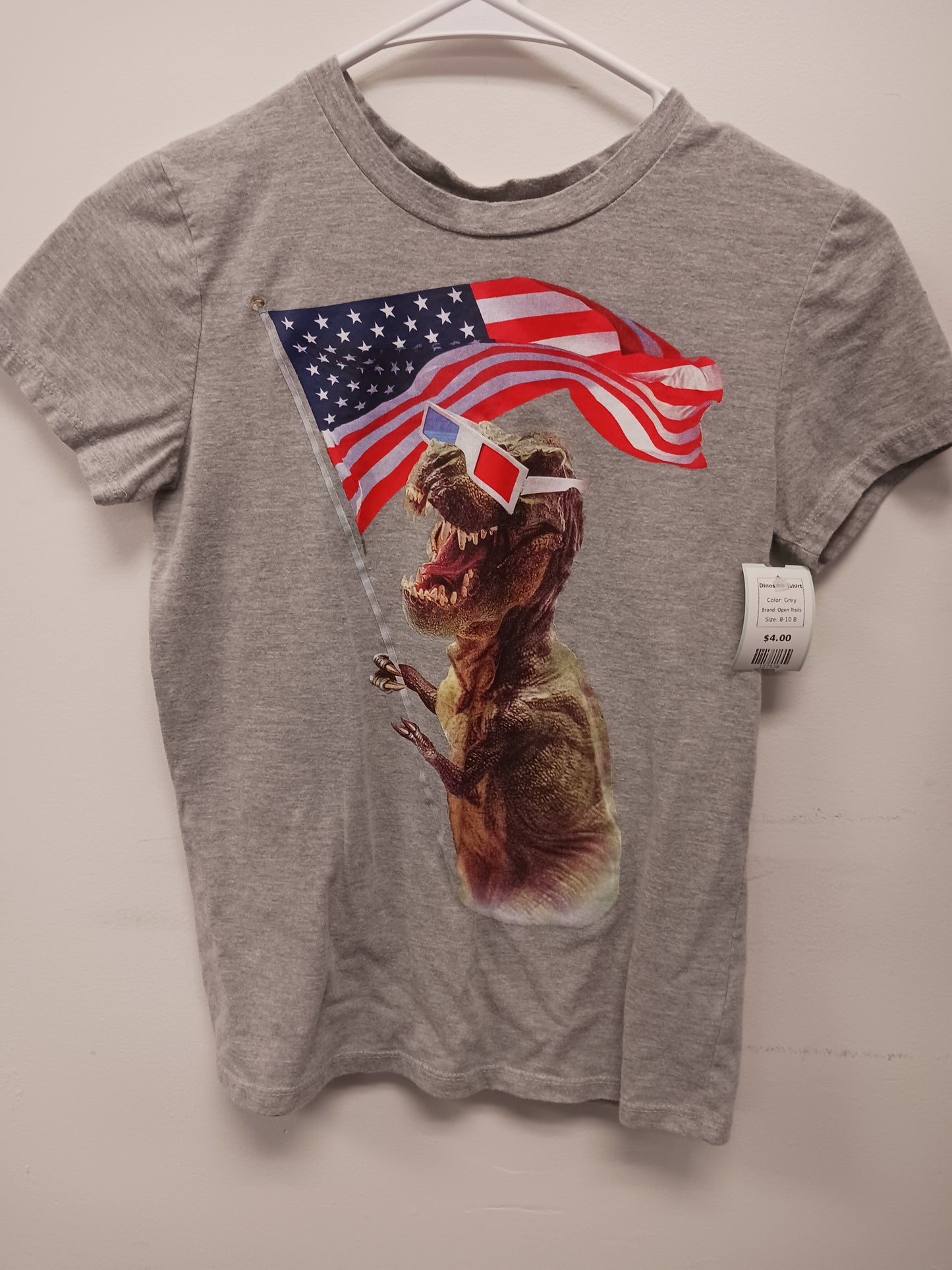 Grey Open Trails Dinosaur Tshirt, 8-10 B