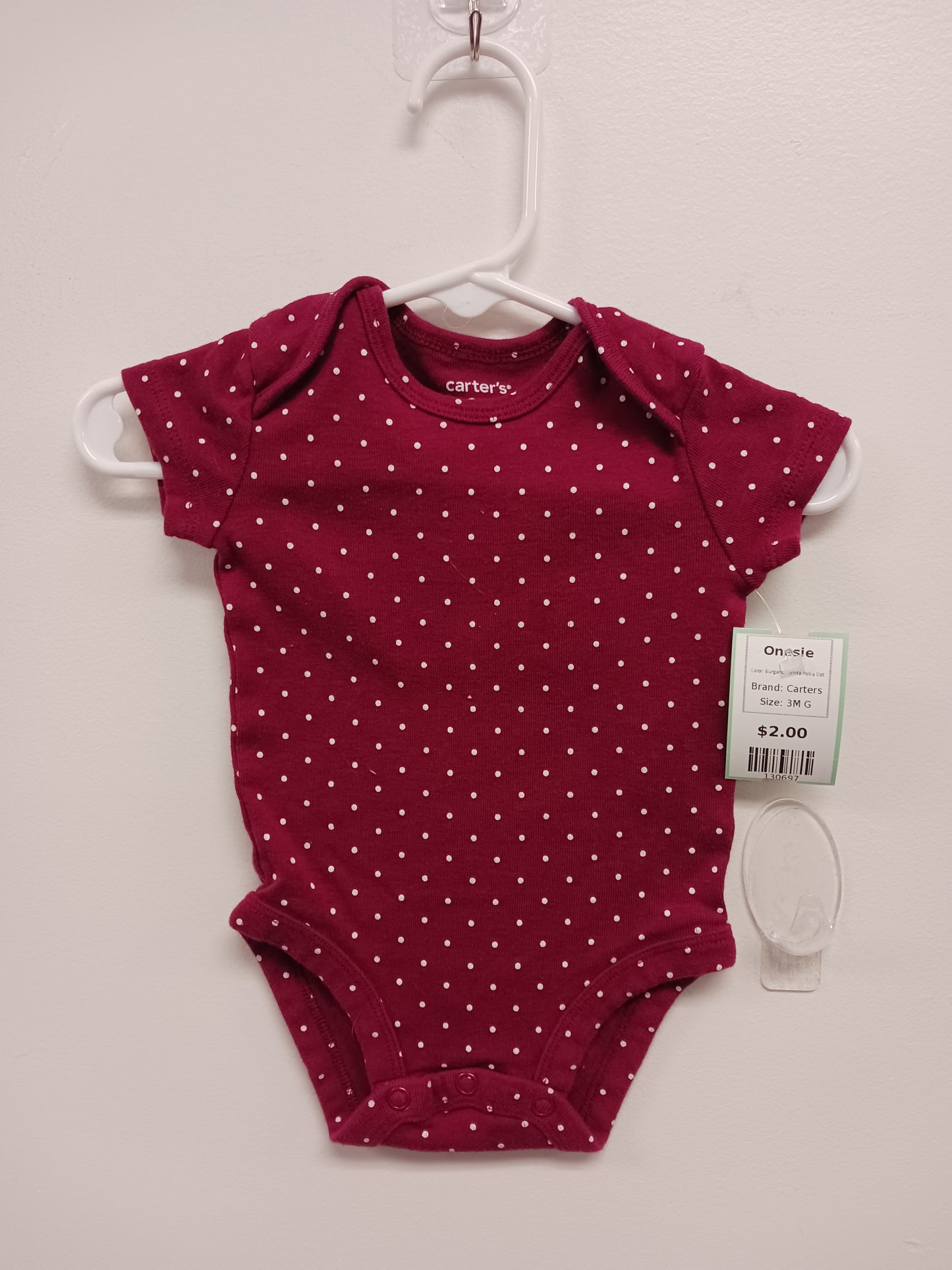 Burgandy/White Polka Dot Carters Onesie, 3M G