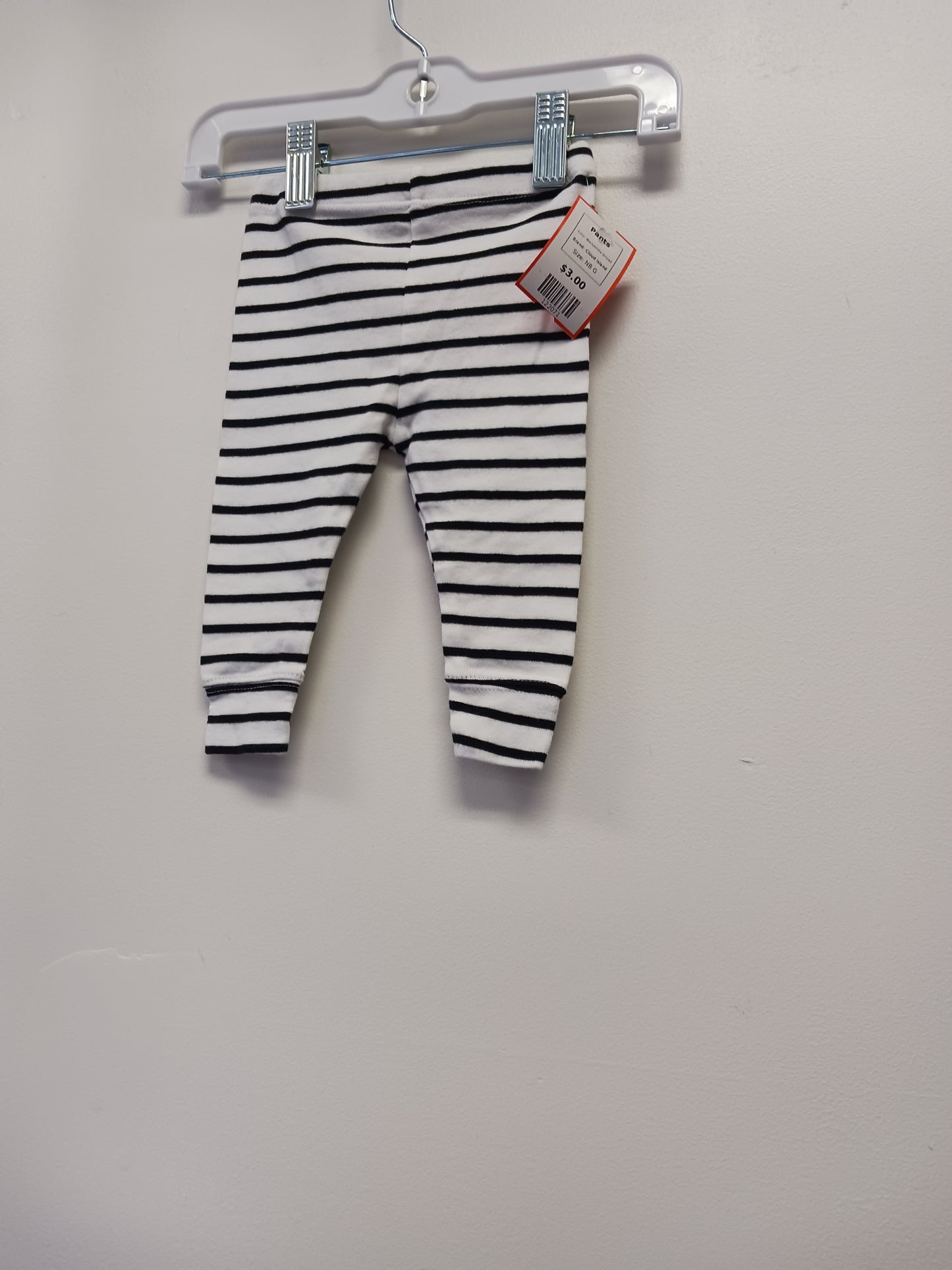 Black/White Striped Cloud Island Pants, NB G