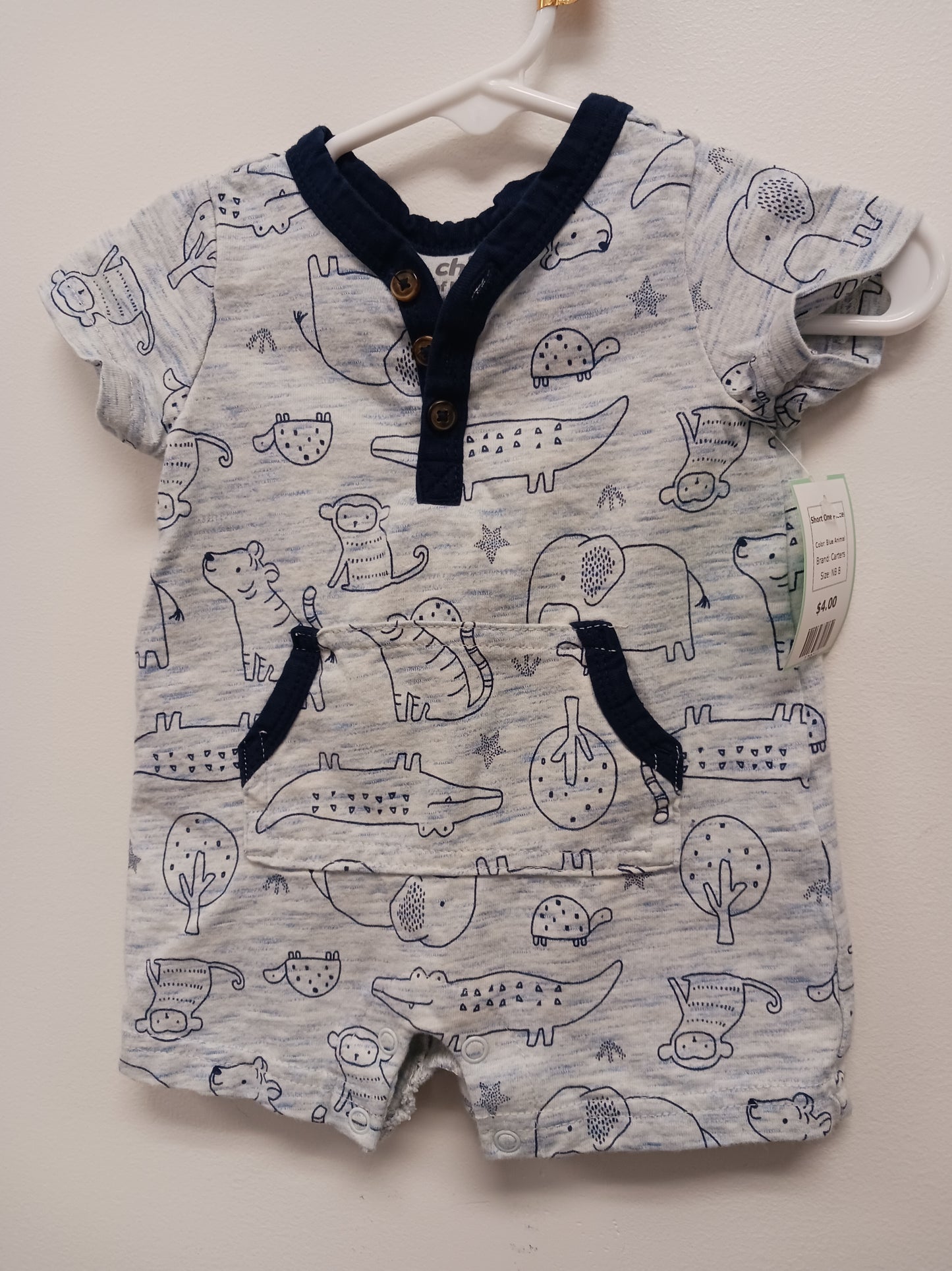 Blue Animal Carters Short One Piece, NB B