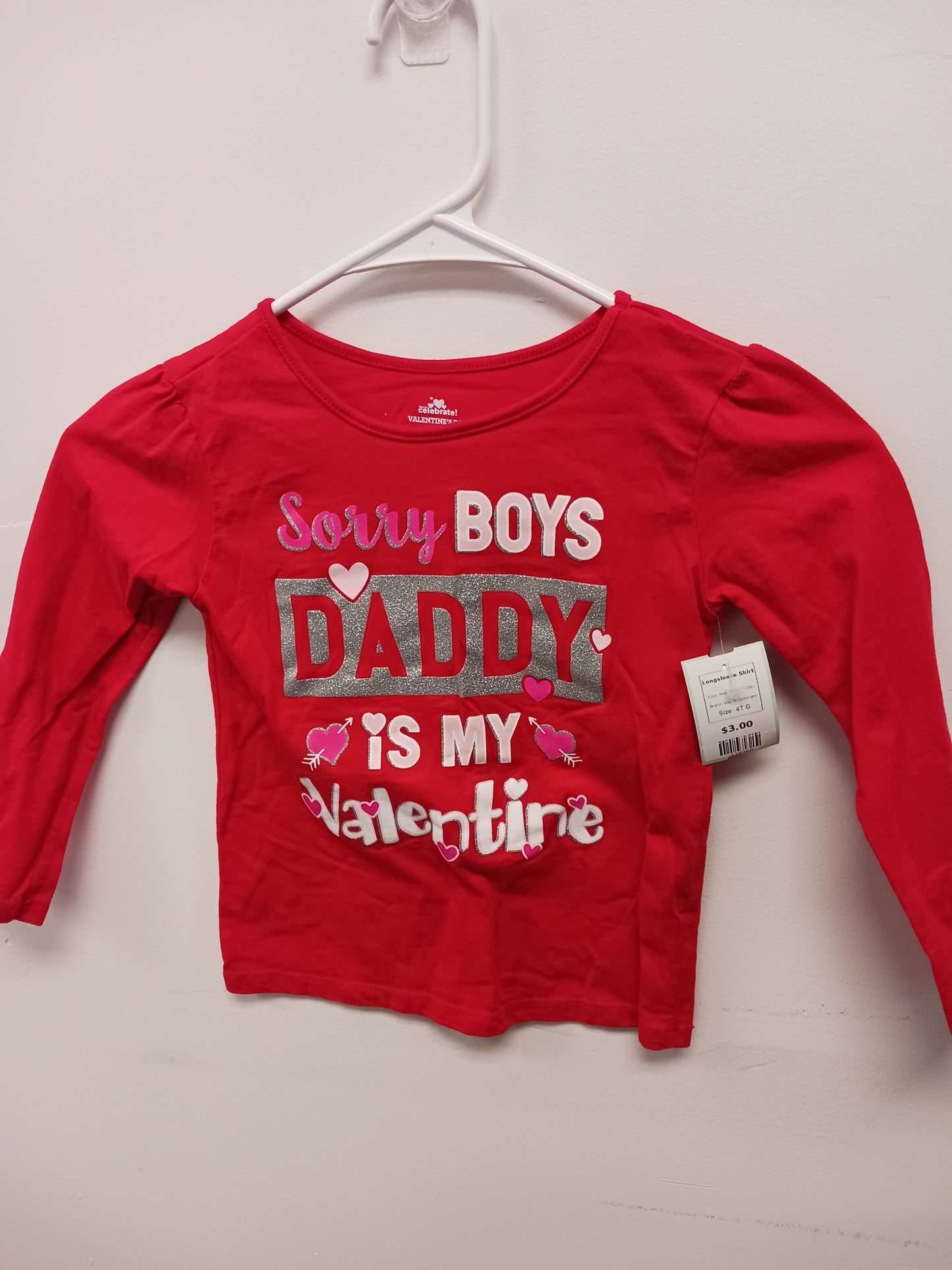 Red Valentines Day Way To Celebrate Longsleeve Shirt, 4T G
