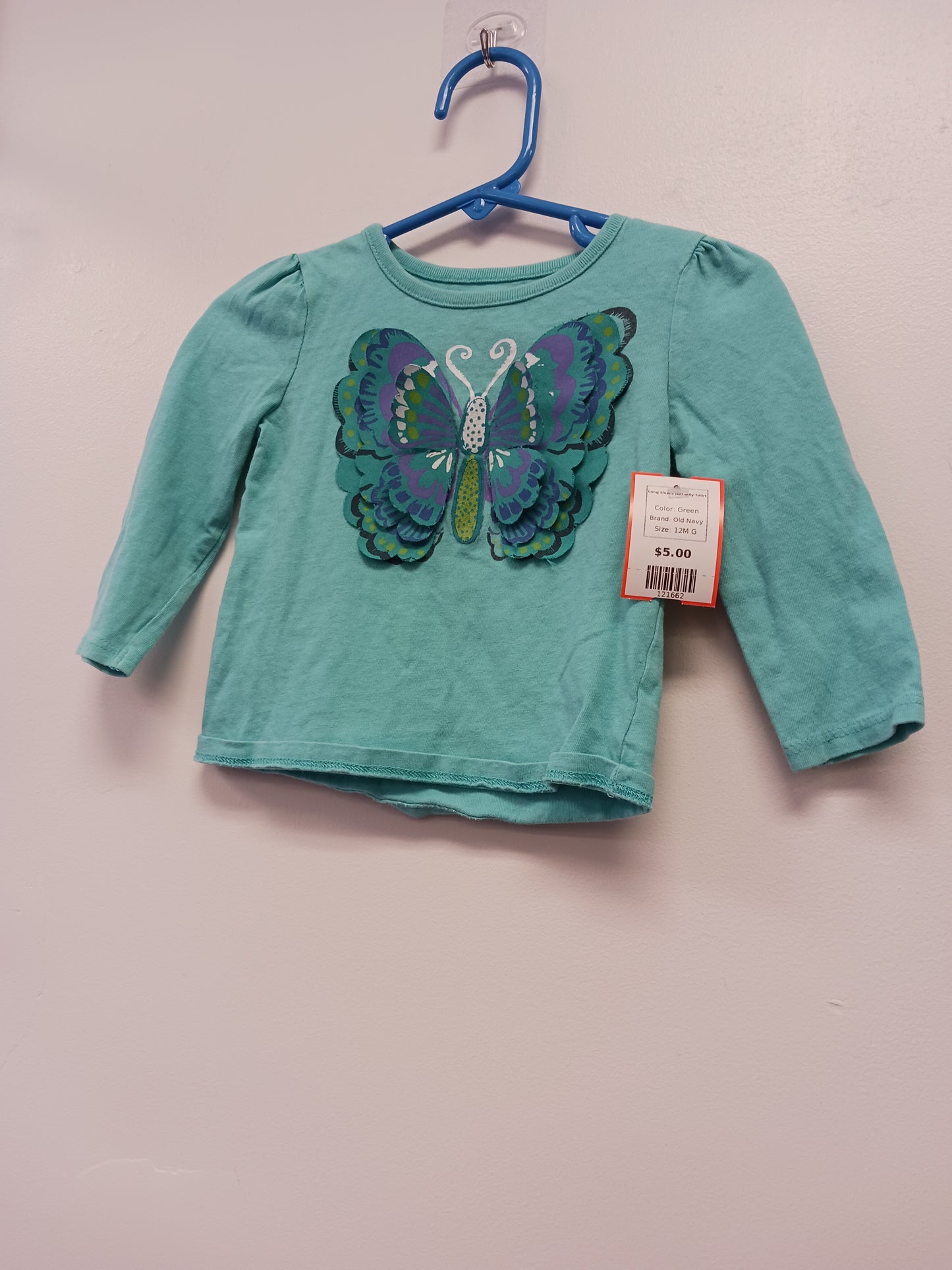 Green Old Navy Long Sleeve Butterfly Tshirt, 12M G