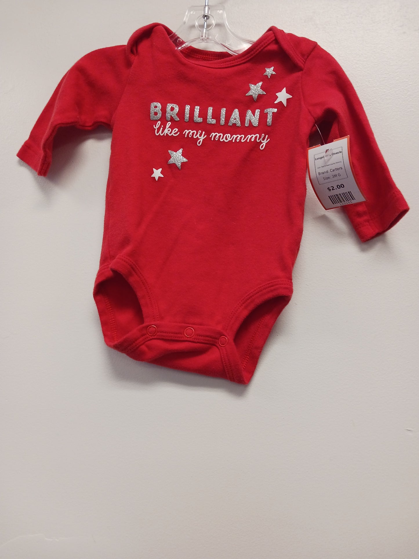Red Brilliant Like My Mommy Carters Longsleeve Onesie, 3M G