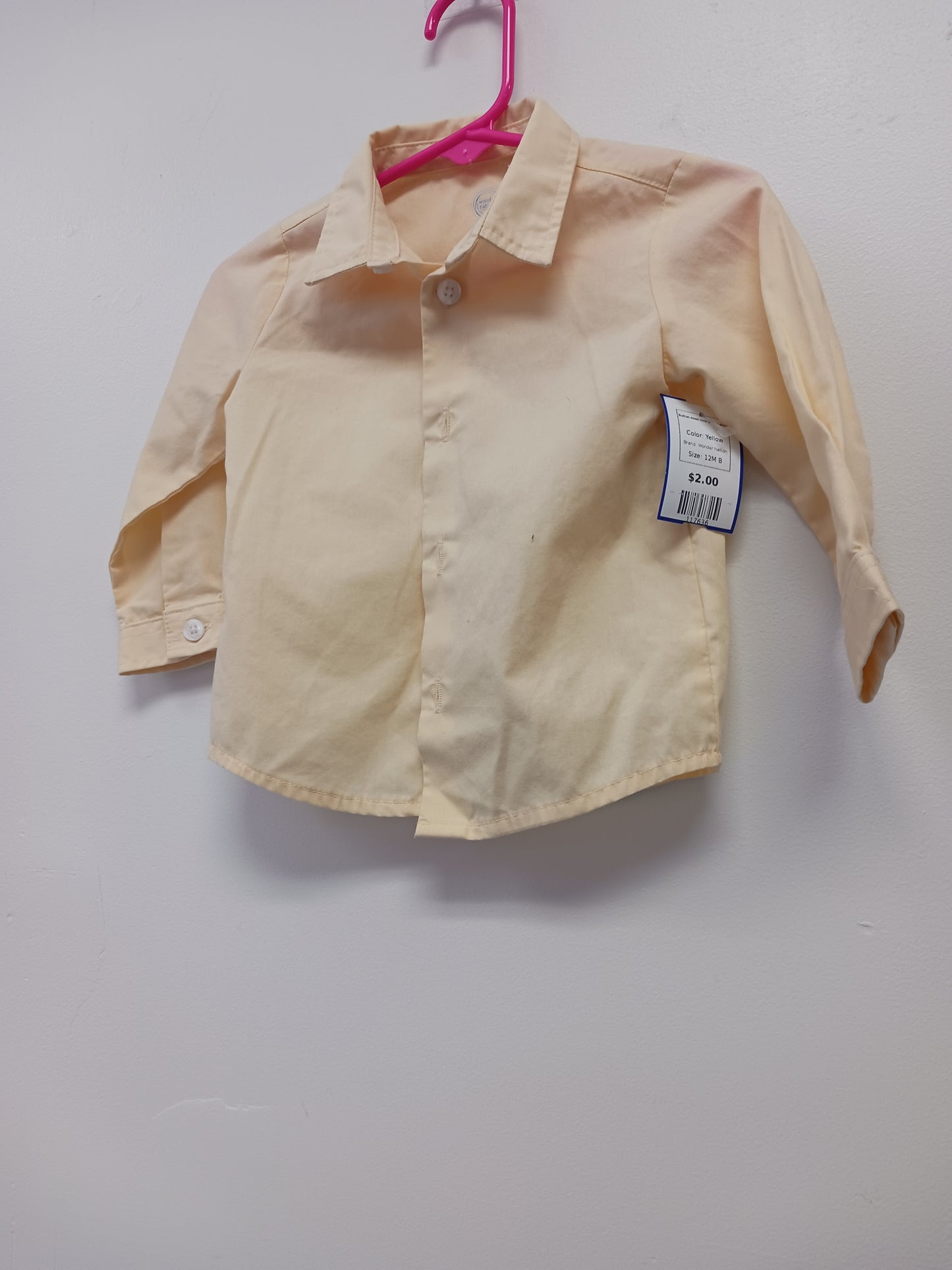Yellow Wonder Nation Button down lone sleeve shirt, 12M B