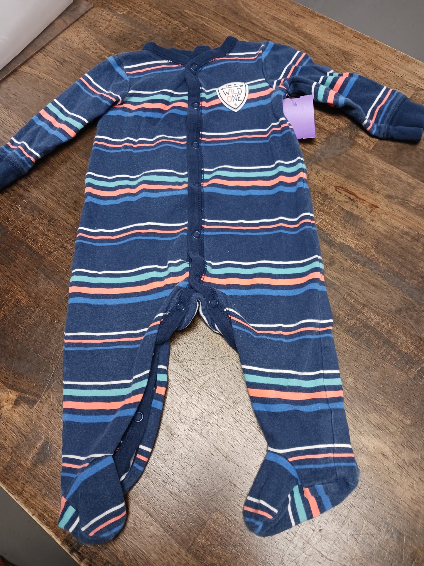 Navy/Colorful Striped Carters Sleeper, 9M B