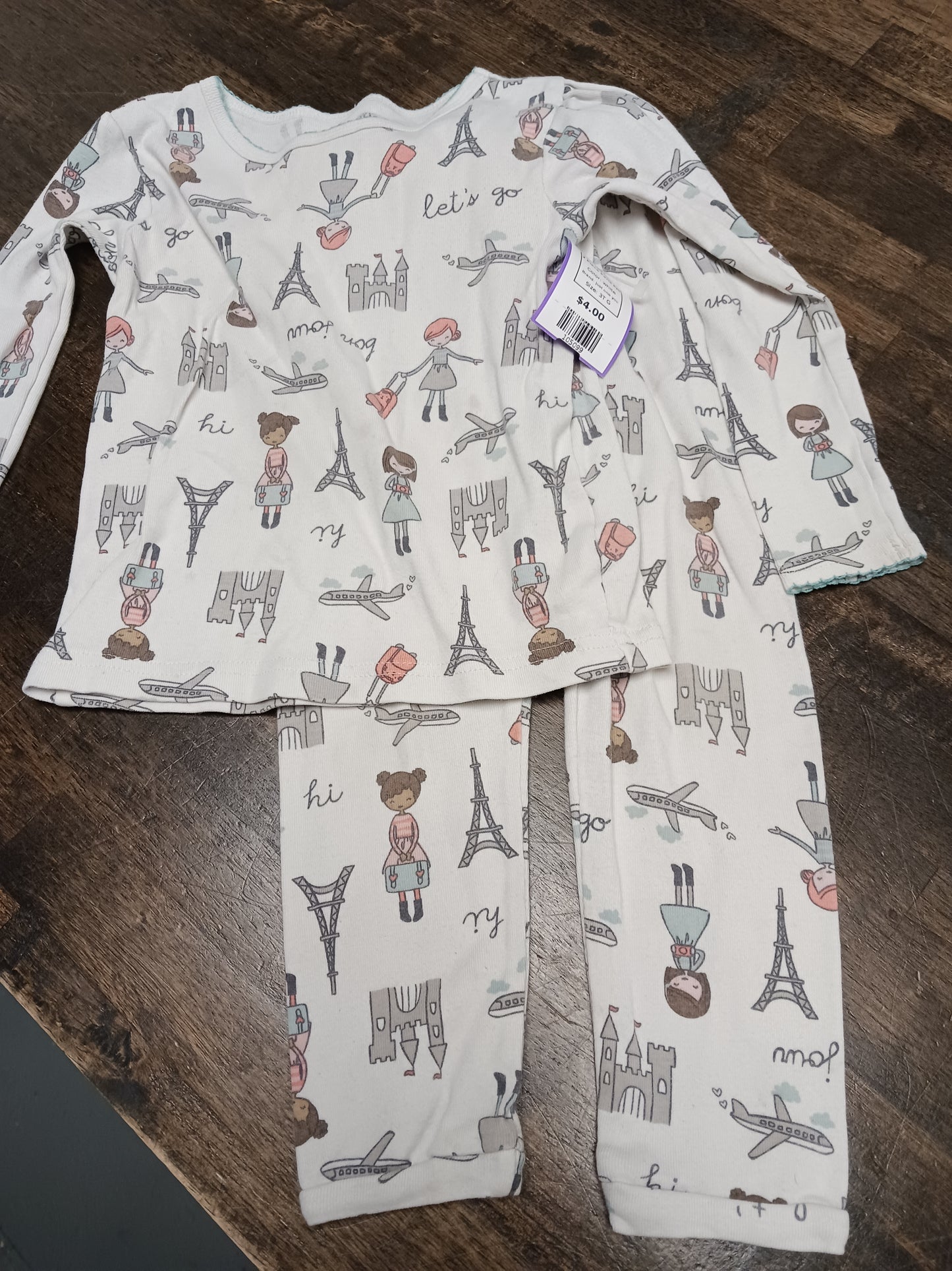 white just one you 2 Piece Paris PJS, 3T G