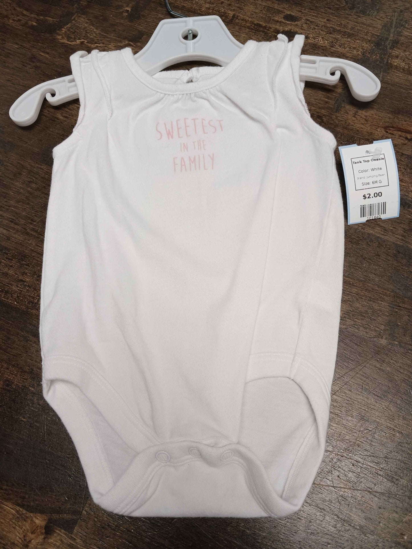 White Jumping Bean Tank Top Onesie, 6M G