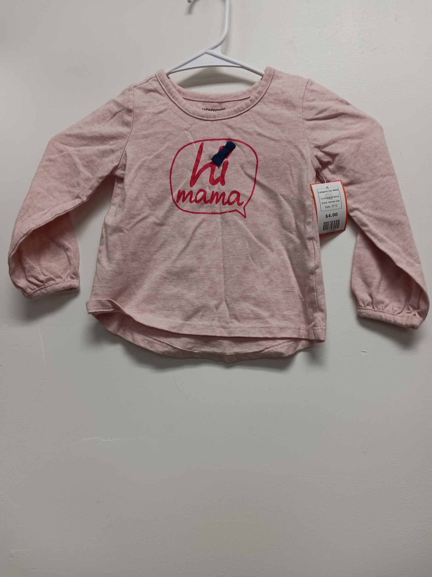 Pink Hi Mama Wonder Kids Longsleeve Shirt, 2T G