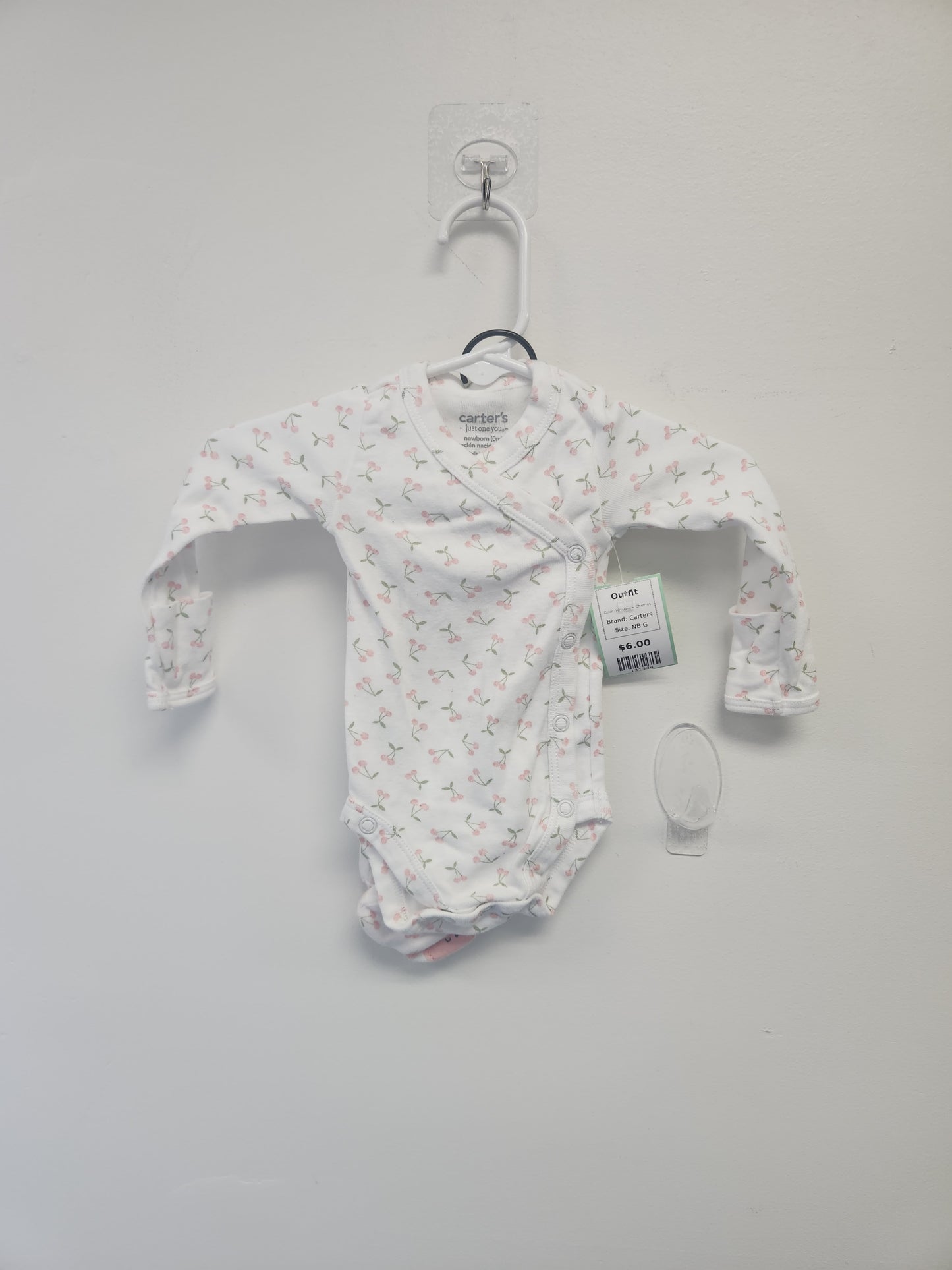 White/Pink Cherries Carters Outfit, NB G