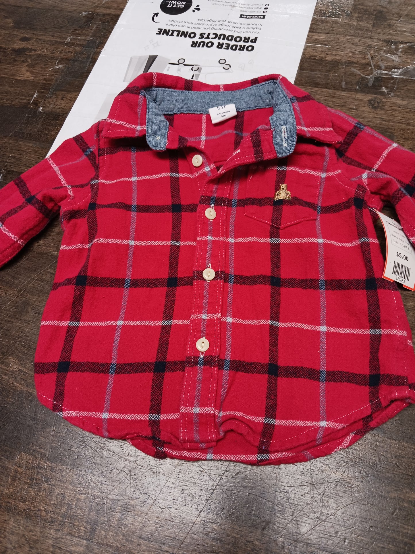 Red Baby Gap Flannel Shirt, 6-12M B