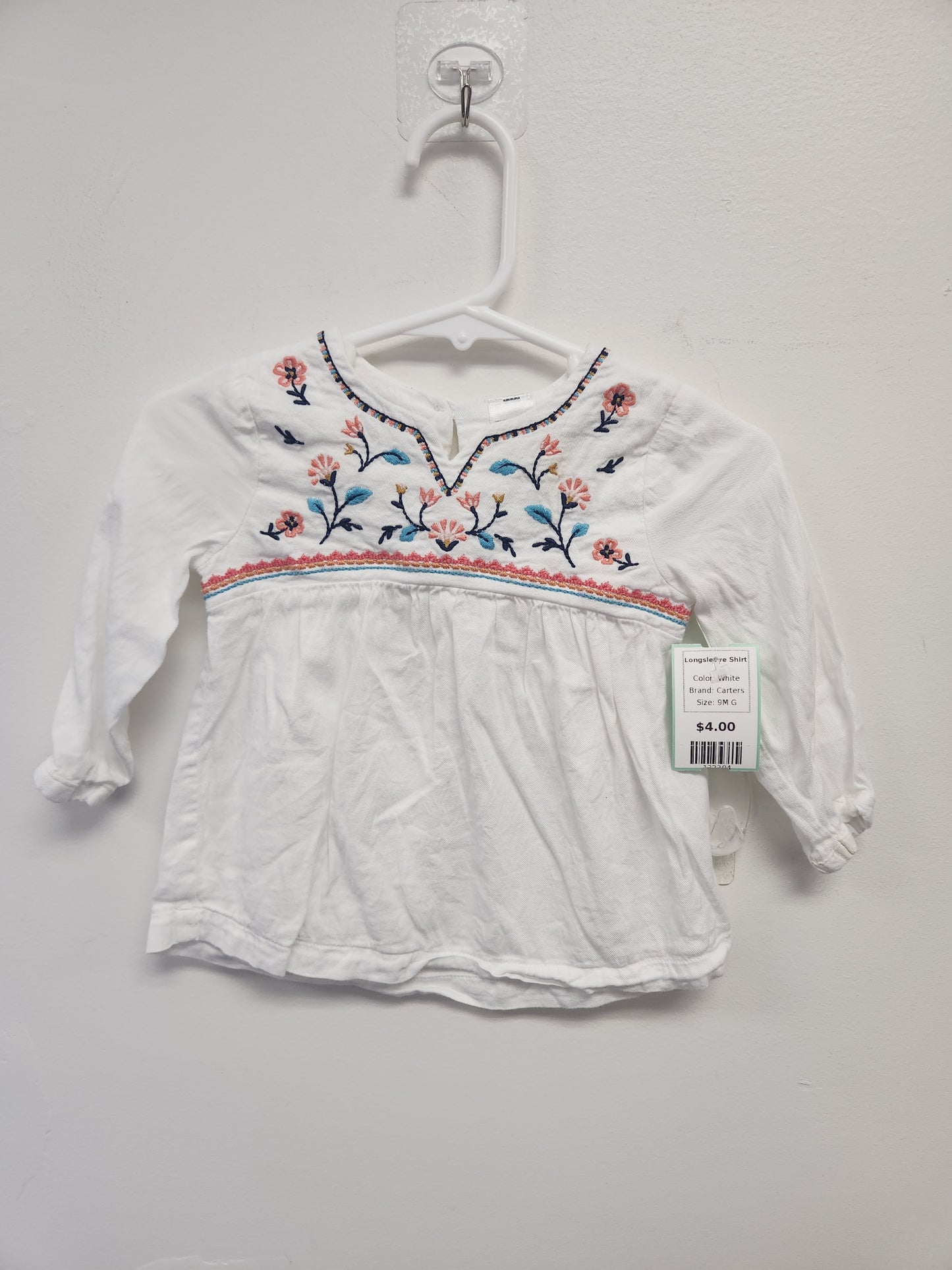 White Carters Longsleeve Shirt, 9M G