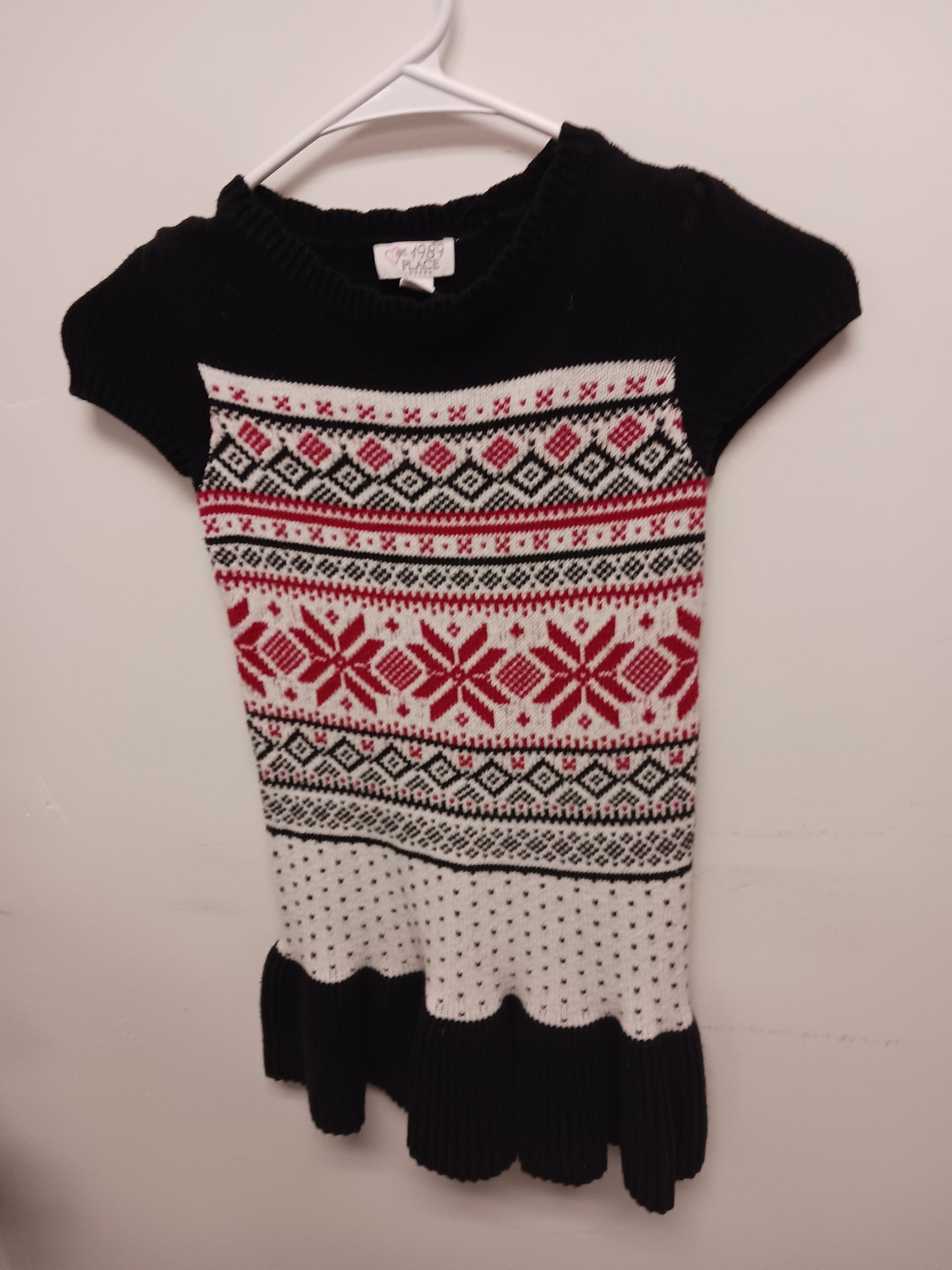 Black/Red/White Childrens Place Sweater Dress, 5/6 G