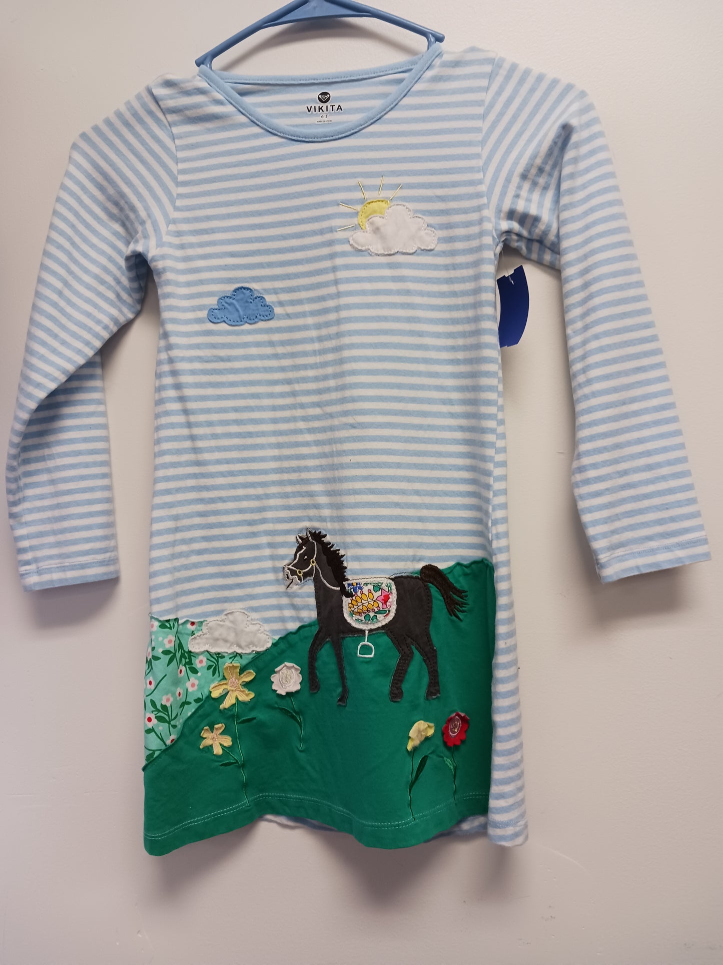 Blue/White/Horse Vikita Dress, 6 G