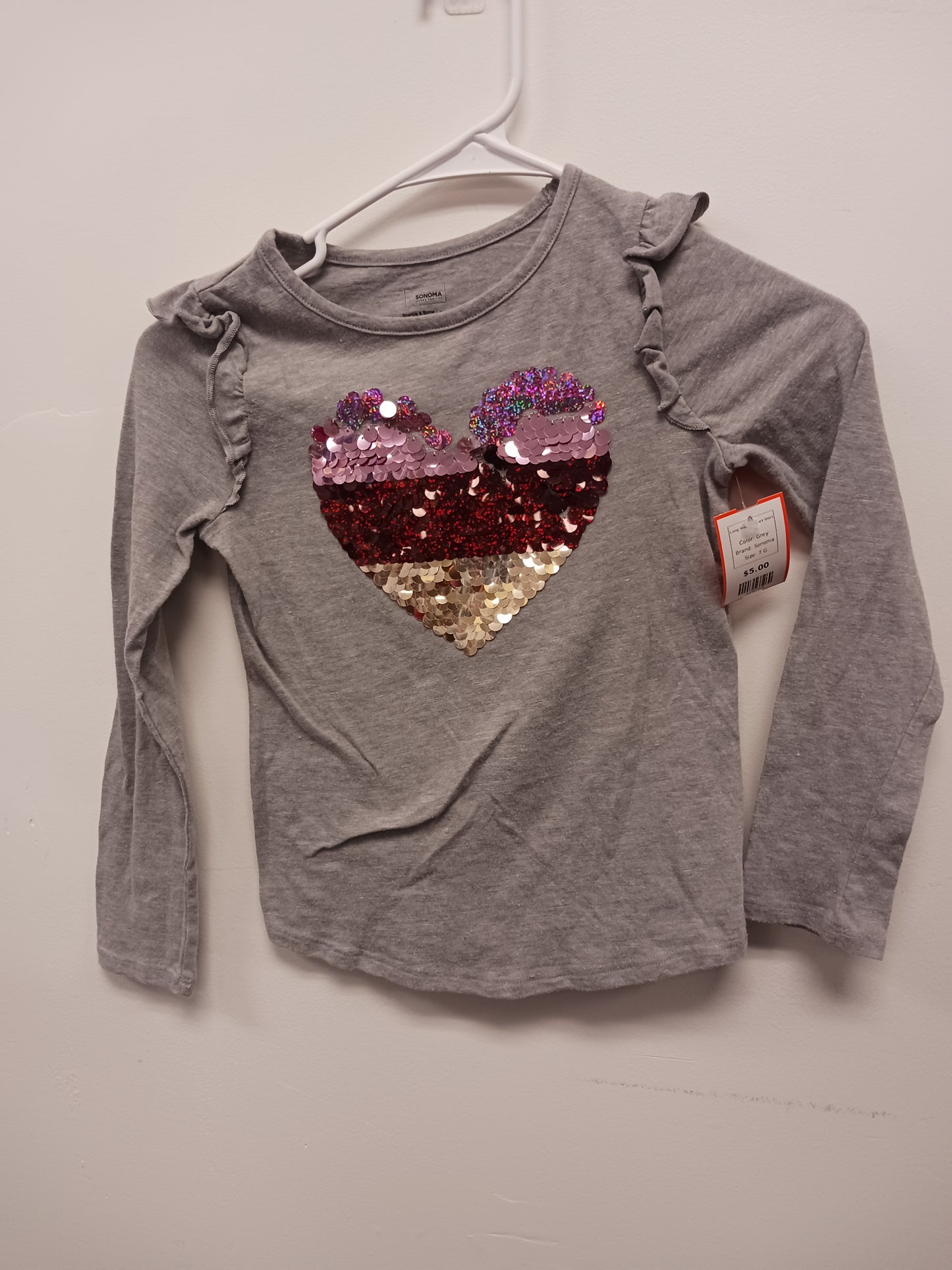 Grey Sonoma Long Sleeve Heart Shirt, 7 G