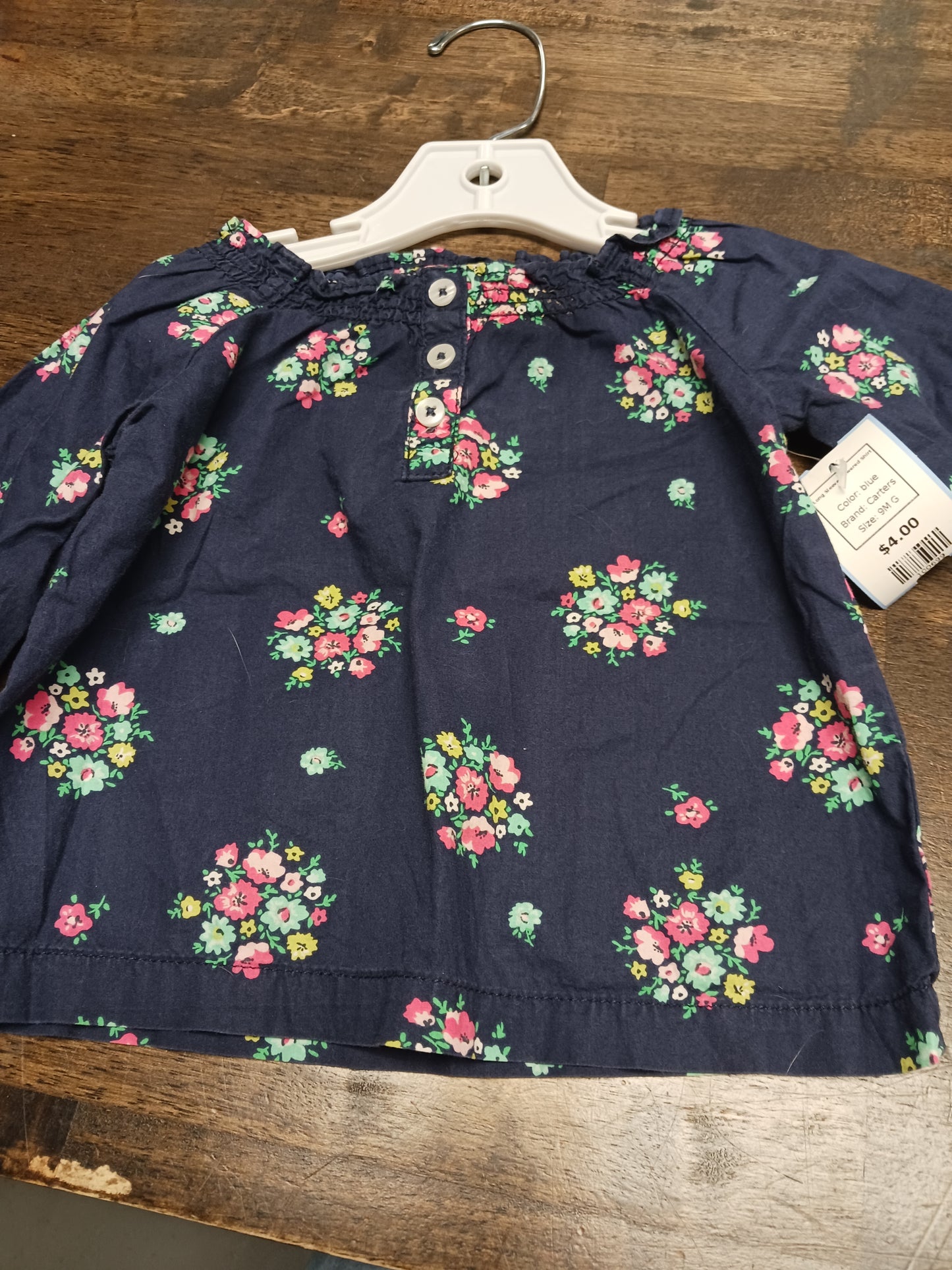 blue Carters Long Sleeve Flowered Shirt, 9M G