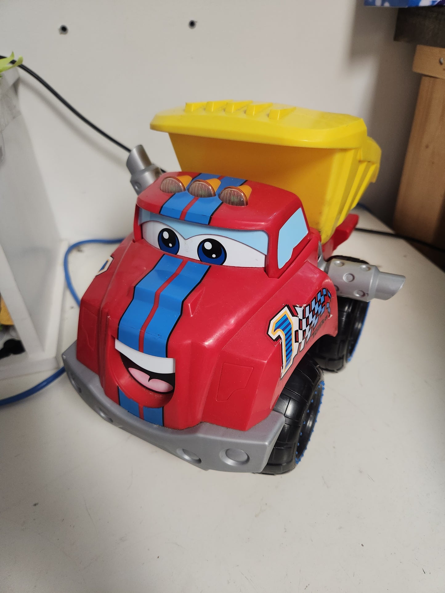 red/yellow Tonka Talking Chuck Dump truck