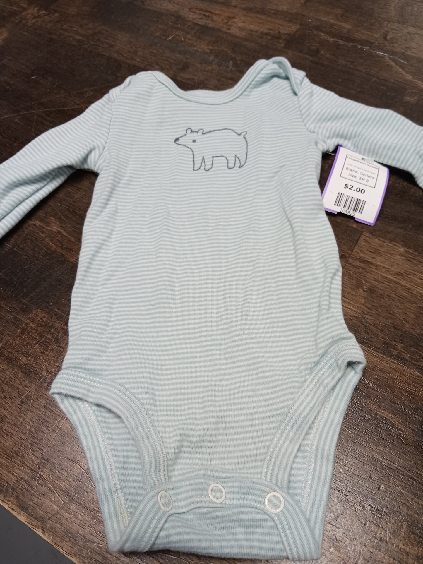 Blue/White Striped Carters Longsleeve Onesie, 3M B