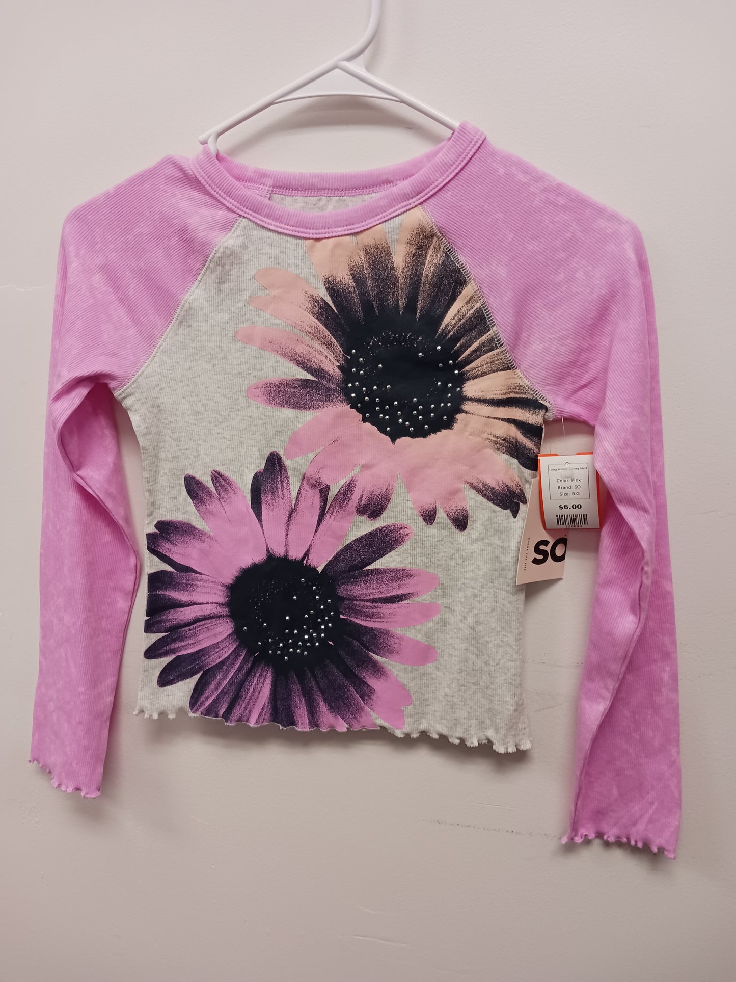 Pink SO Long Sleeve Daisey Shirt, 8 G