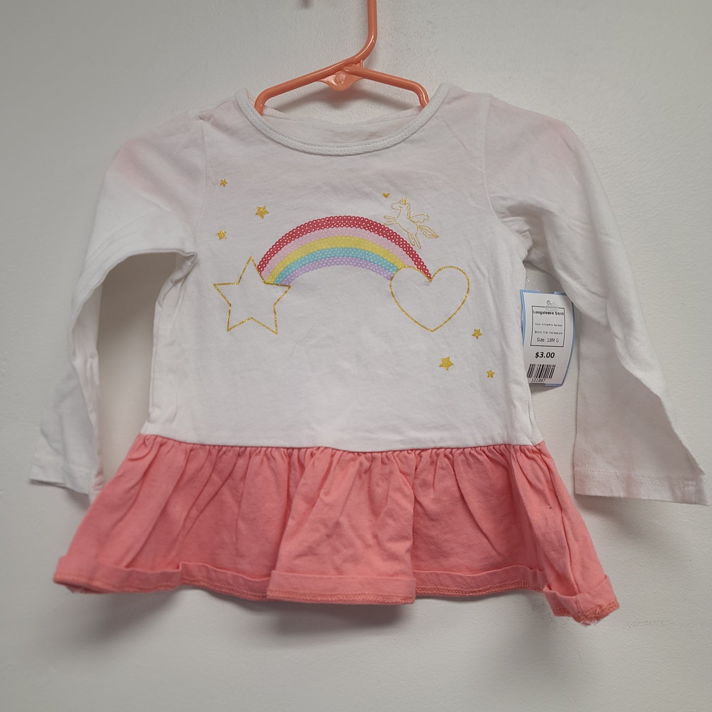 White/Pink Rainbow First Impressions Longsleeve Shirt, 18M G