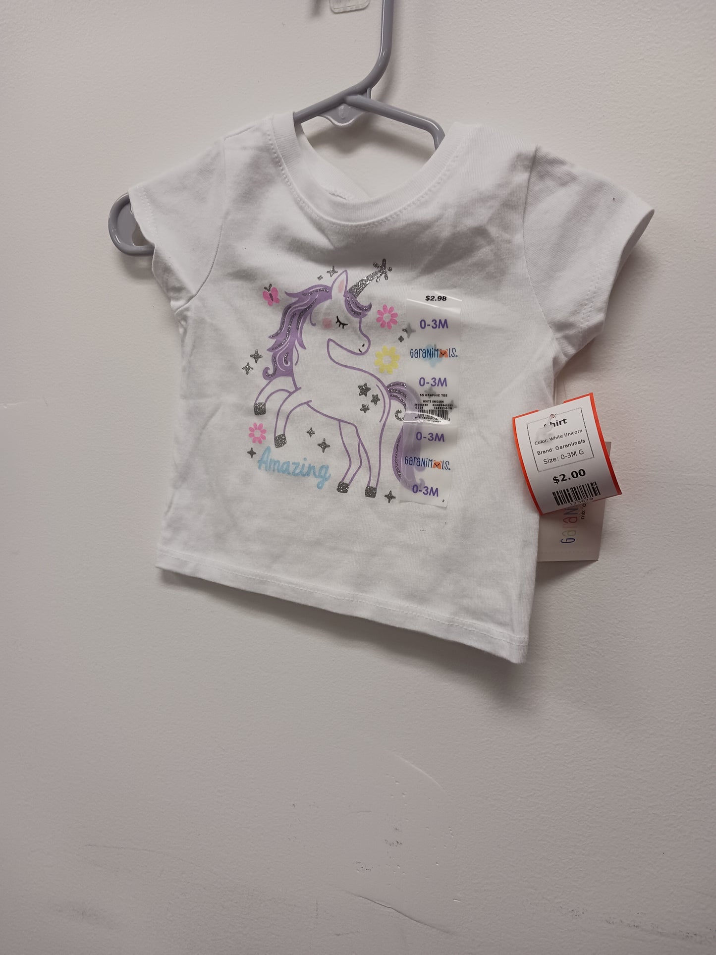 White Unicorn Garanimals Shirt, 0-3M G