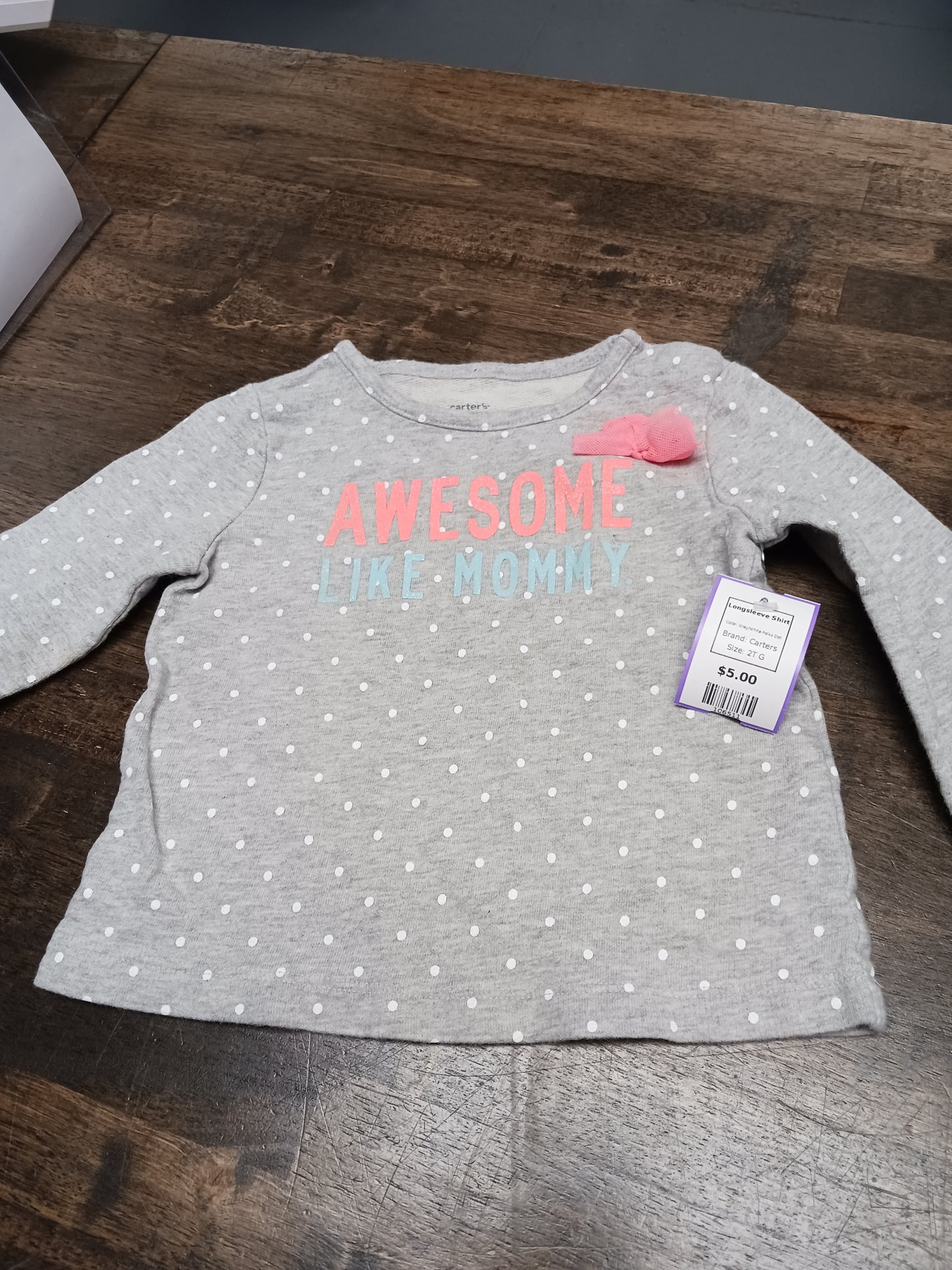 Grey/White Polka Dot Carters Longsleeve Shirt, 2T G