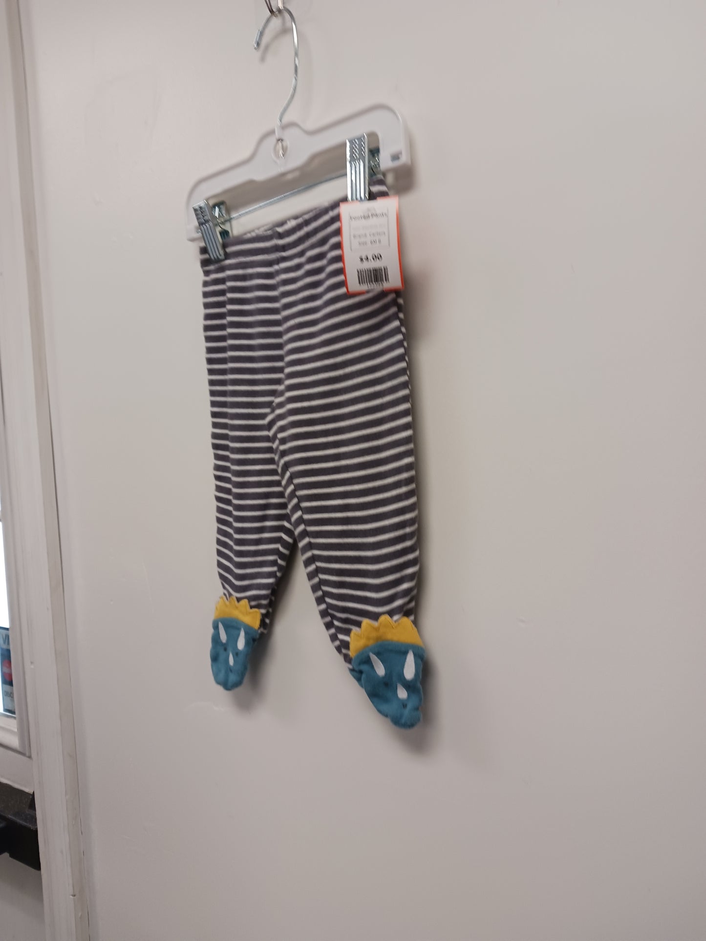 Grey/White Dino Carters Footed Pants, 6M B