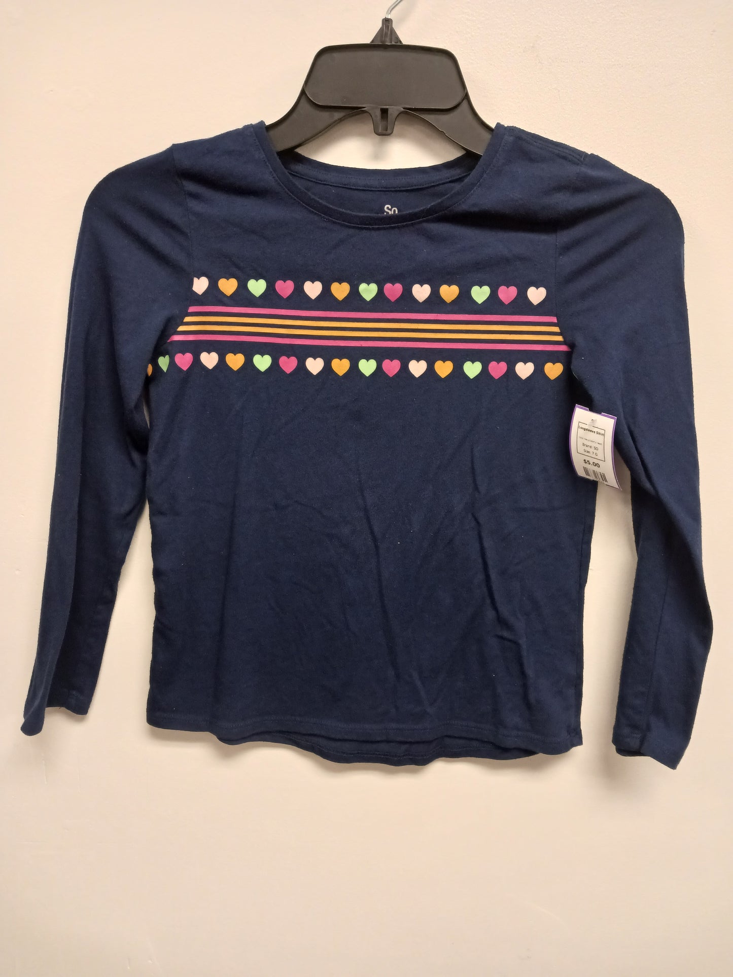 Navy/Colorful Heart SO Longsleeve Shirt, 7 G