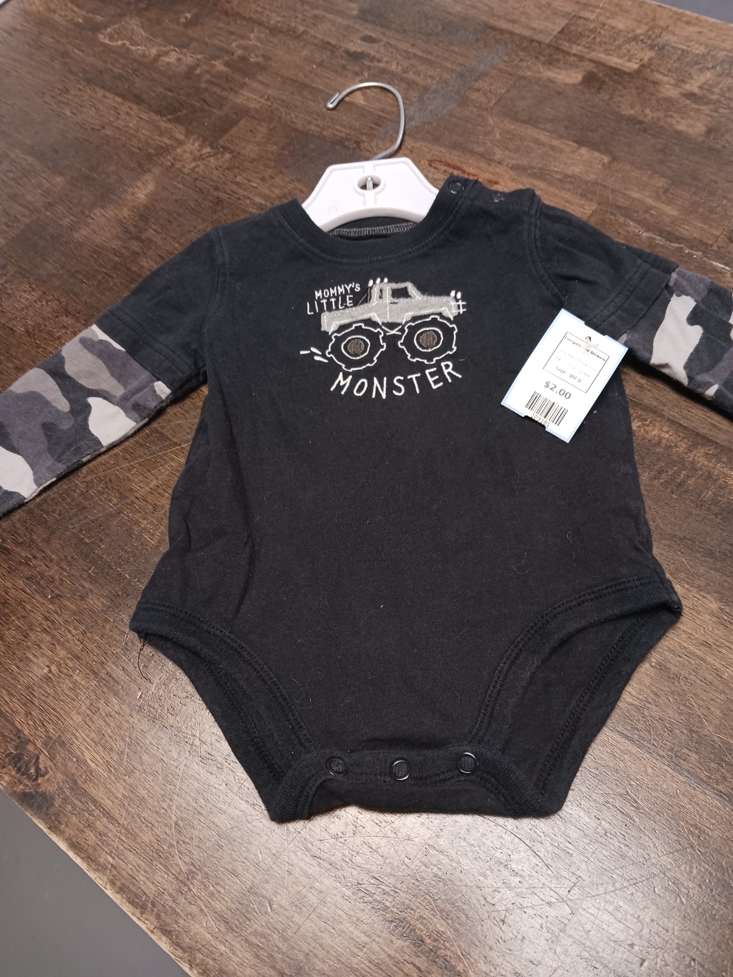 Black Monster Truck Jumping Bean Longsleeve Onesie, 9M B