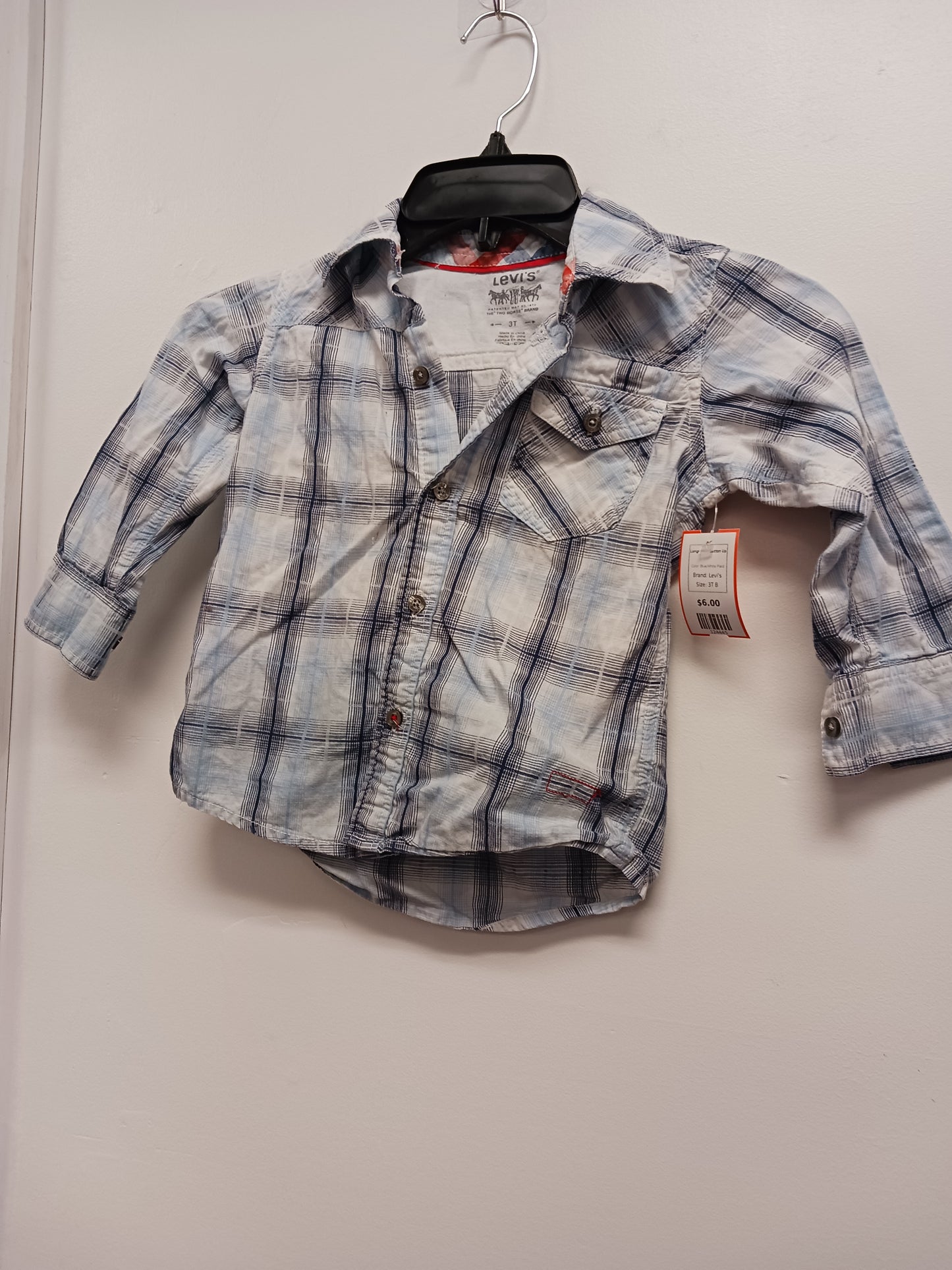 Blue/White Plaid Levi's Longsleeve Button Up, 3T B