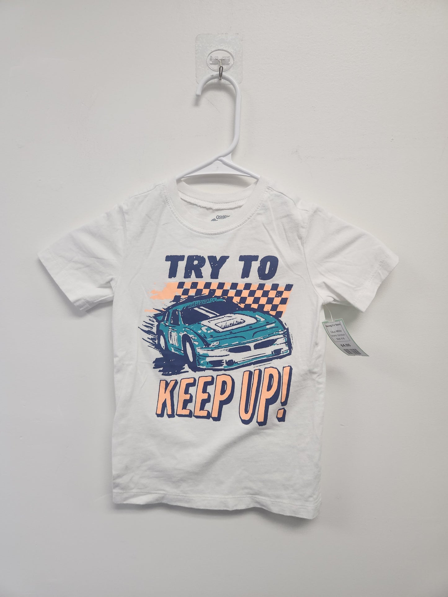 White OshKosh Racing Car Tshirt, 4 B