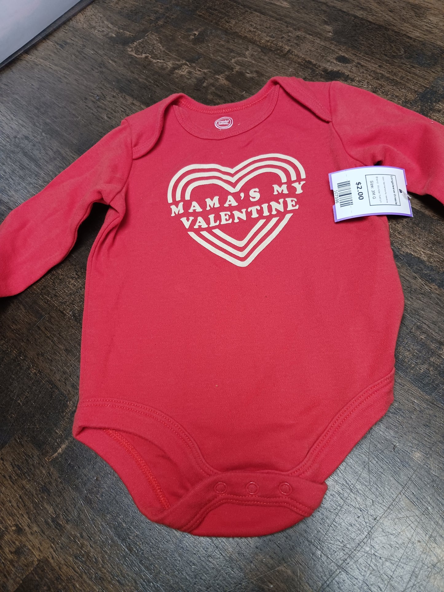 Red Mama's My Valentine Wonder Nation Longsleeve Onesie, 3M G