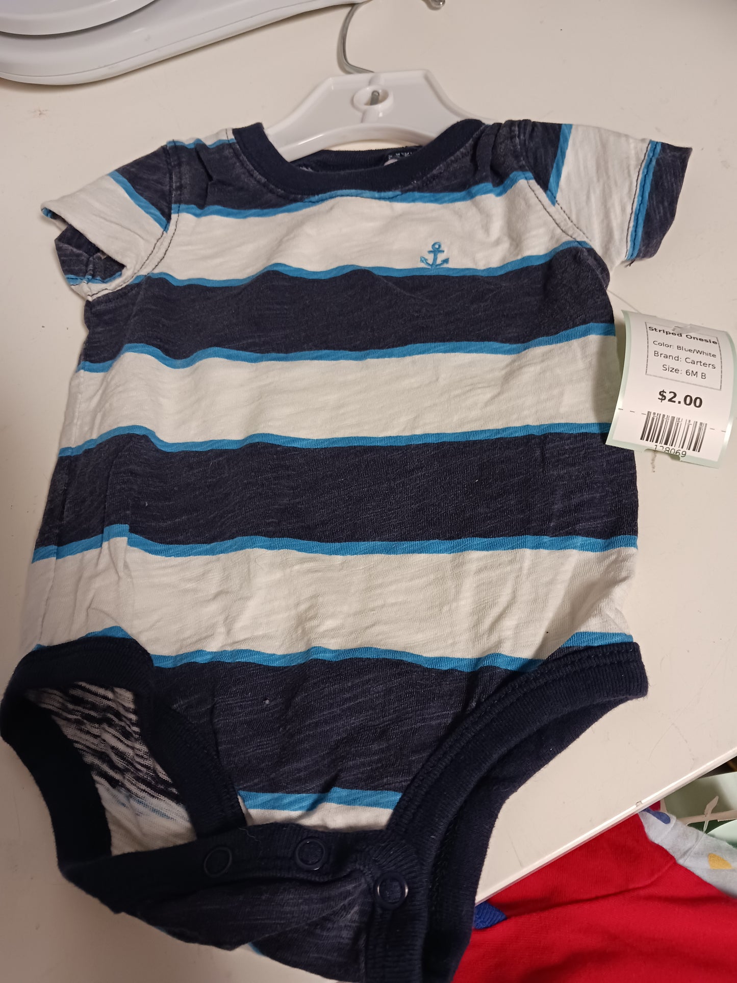 Blue/White Carters Striped Onesie, 6M B
