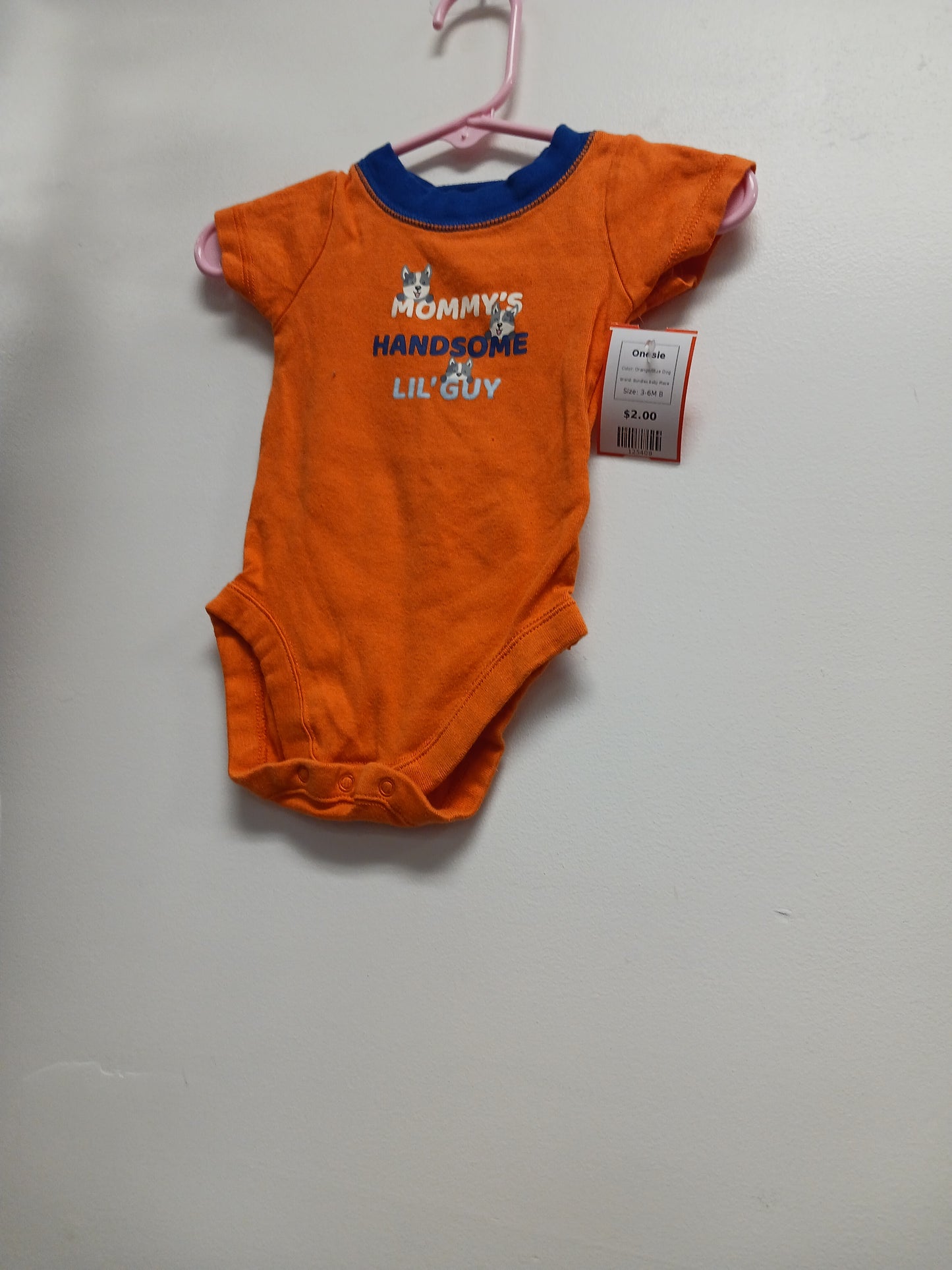 Orange/Blue Dog Bundles Baby Place Onesie, 3-6M B