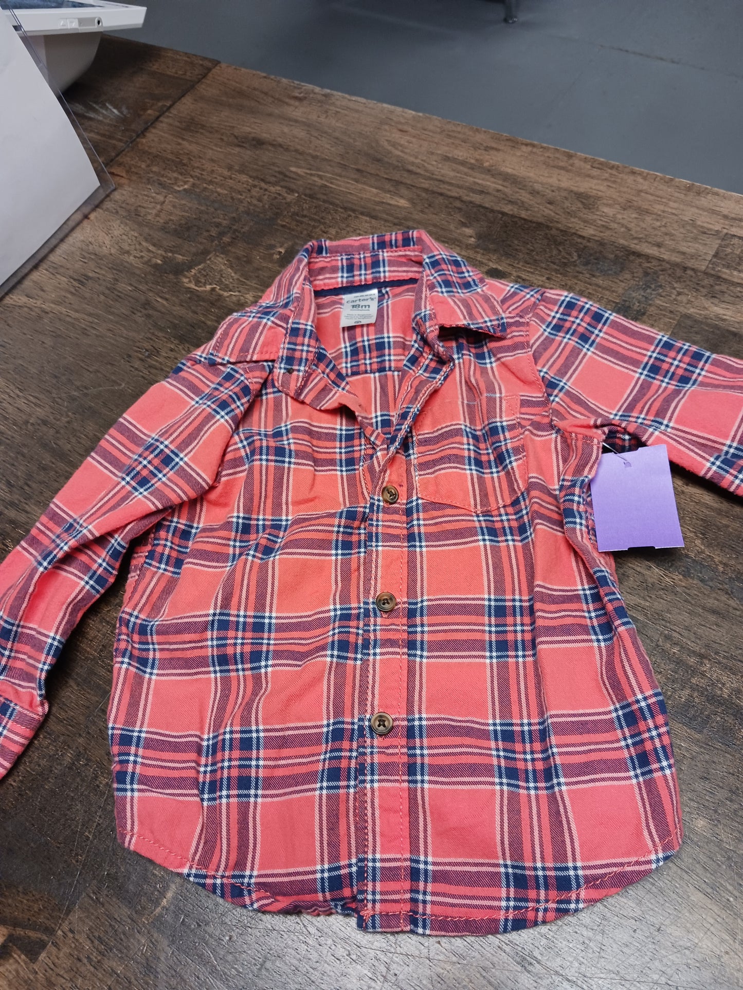 Pink/Navy Plaid Carters Longsleeve Button Up, 18M B
