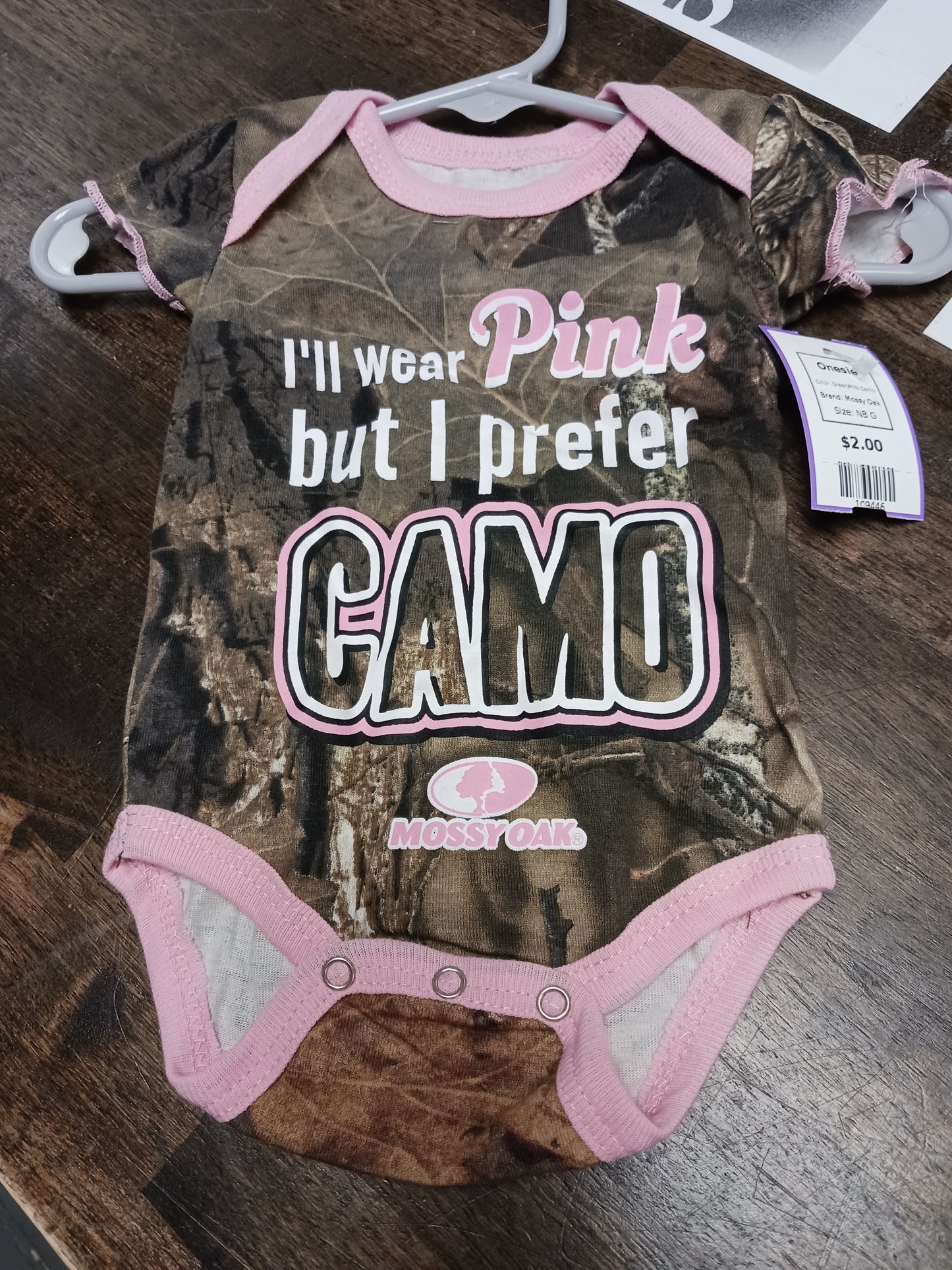 Green/Pink Camo Mossy Oak Onesie, NB G