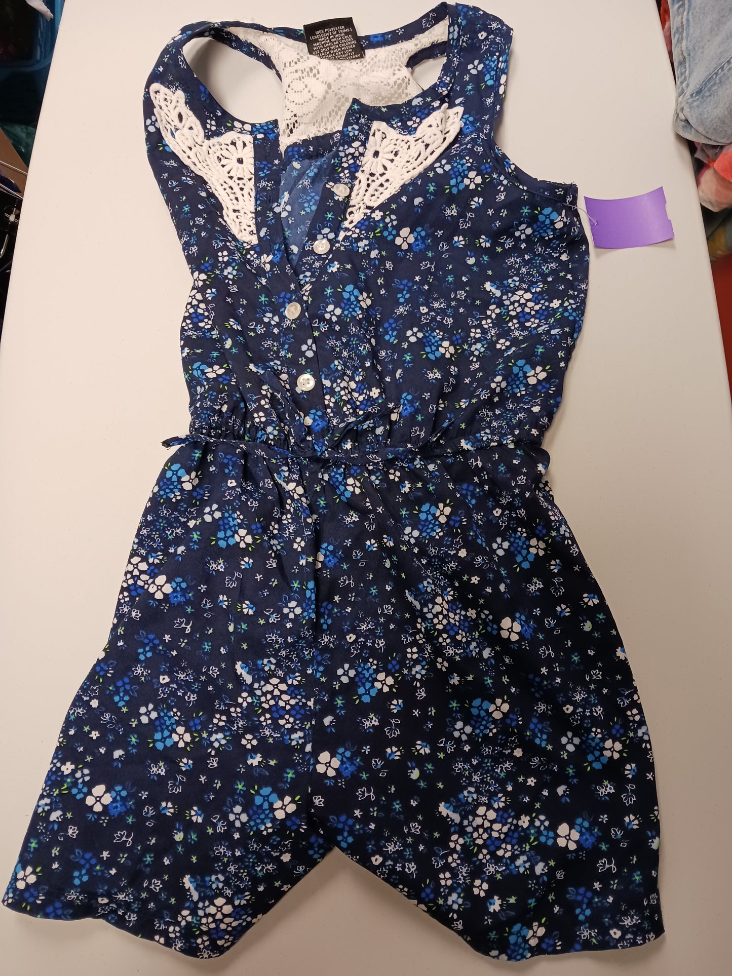 Navy Flower Real Love Romper, 7 G