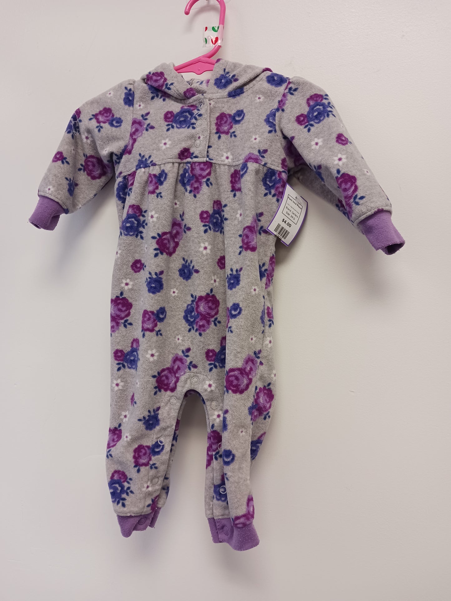 Grey/Purple Flower Carters Pant One Piece, 3M G