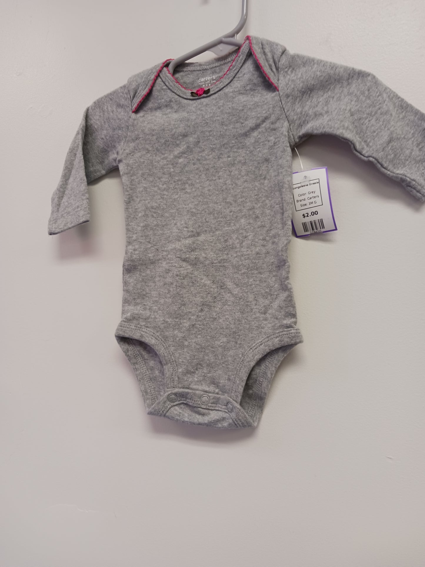 Grey Carters Longsleeve Onesie, 3M G