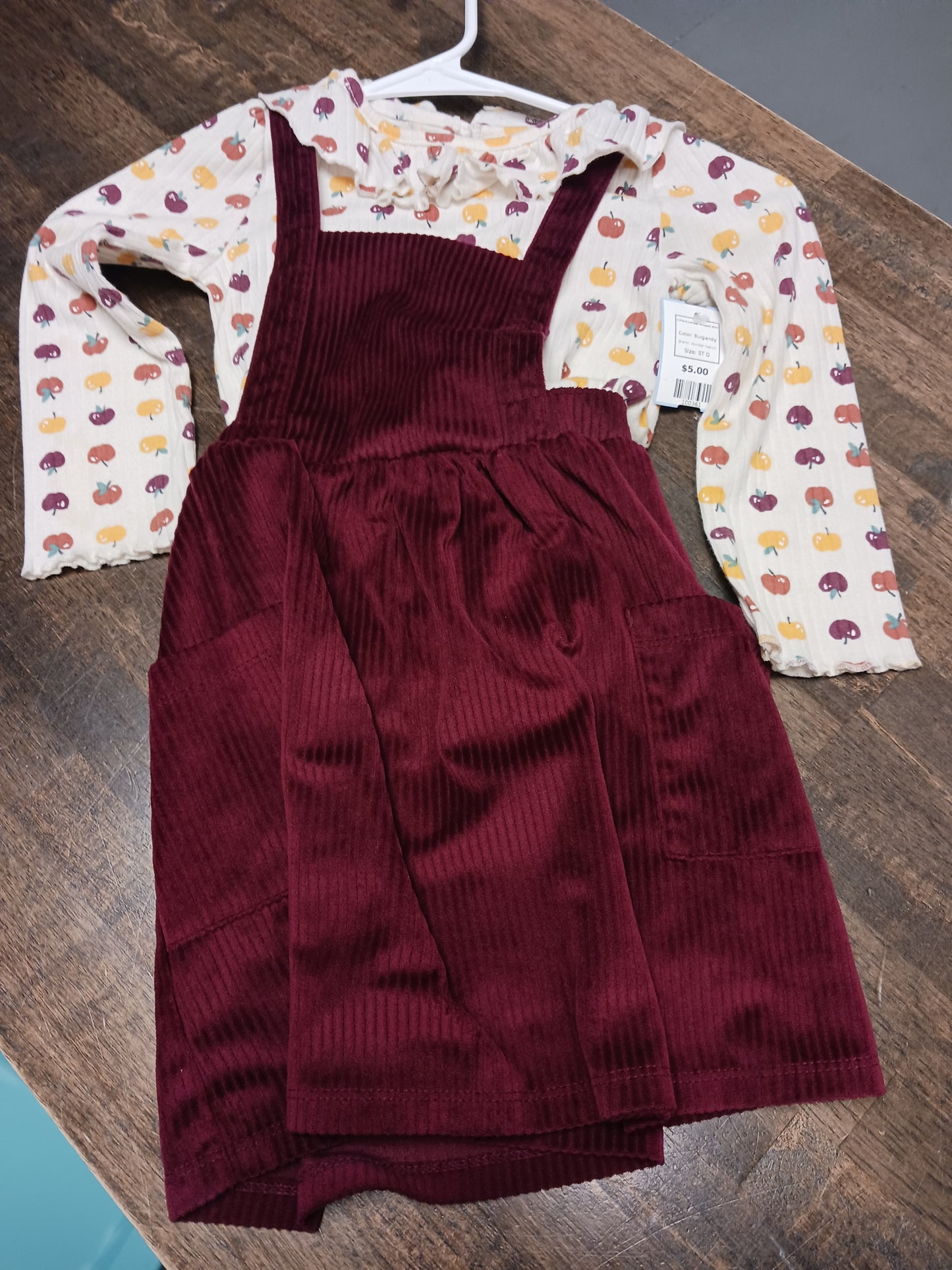 Burgandy Wonder Nation 2 Piece Jumper w/apple shirt, 5T G