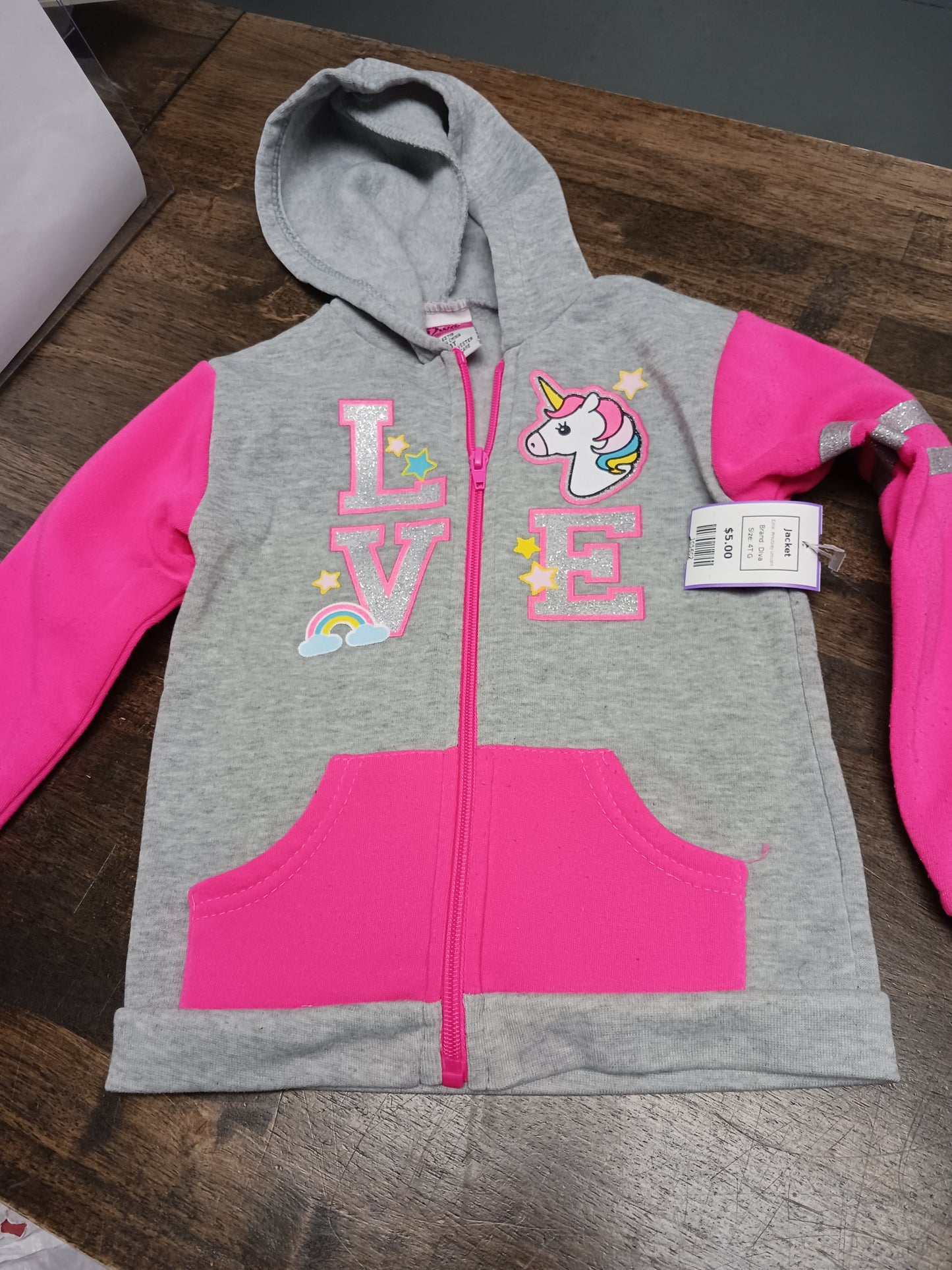 Pink/Grey Unicorn Diva Jacket, 4T G