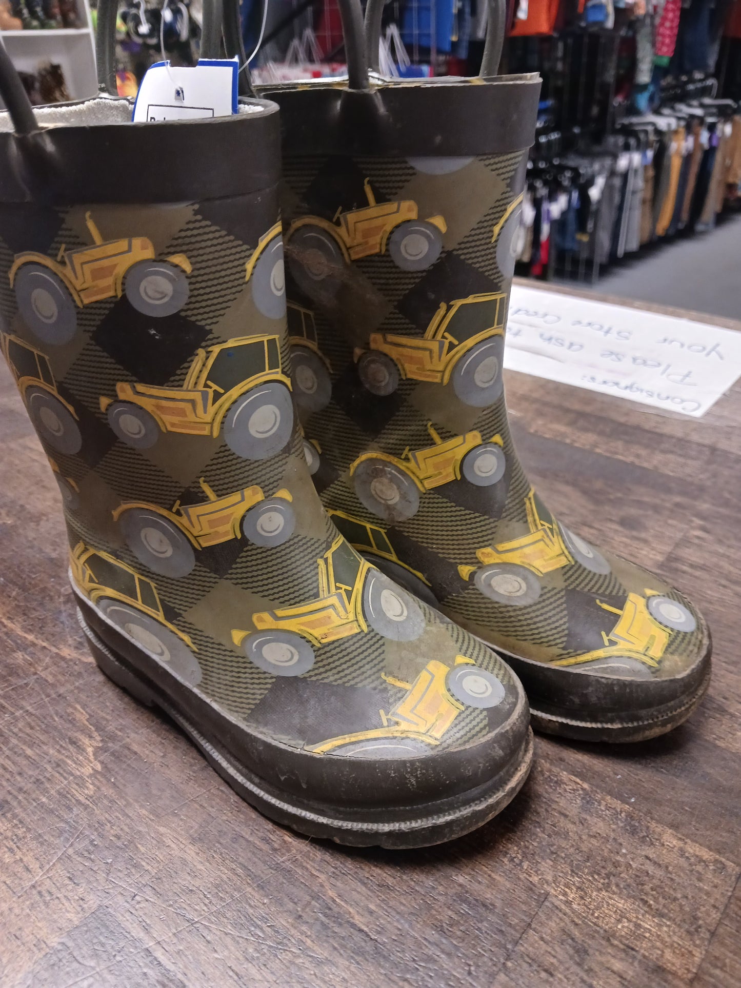Grey/Yellow Construction Western Chief Rain Boots, 7 B