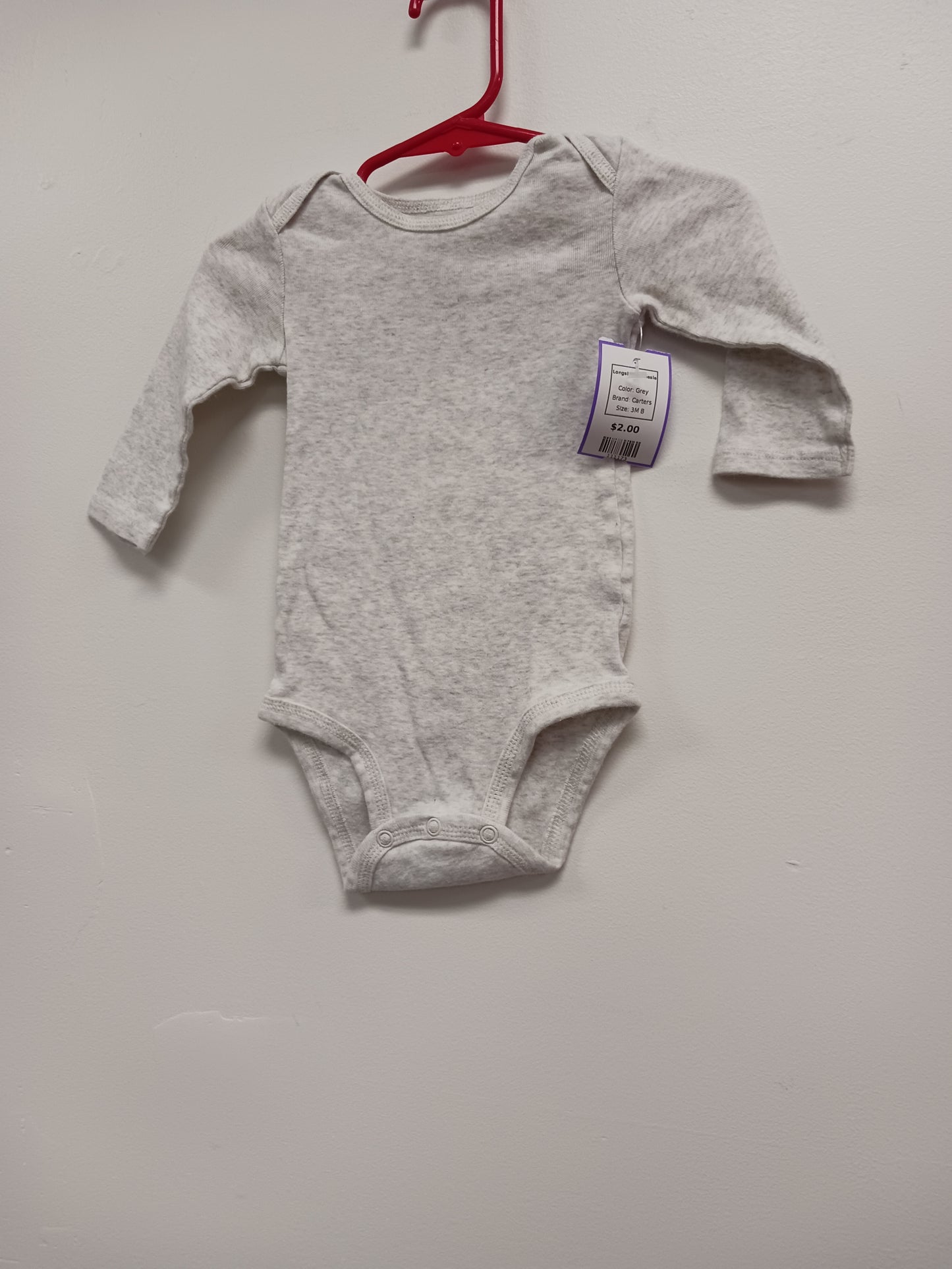 Grey Carters Longsleeve Onesie, 3M B