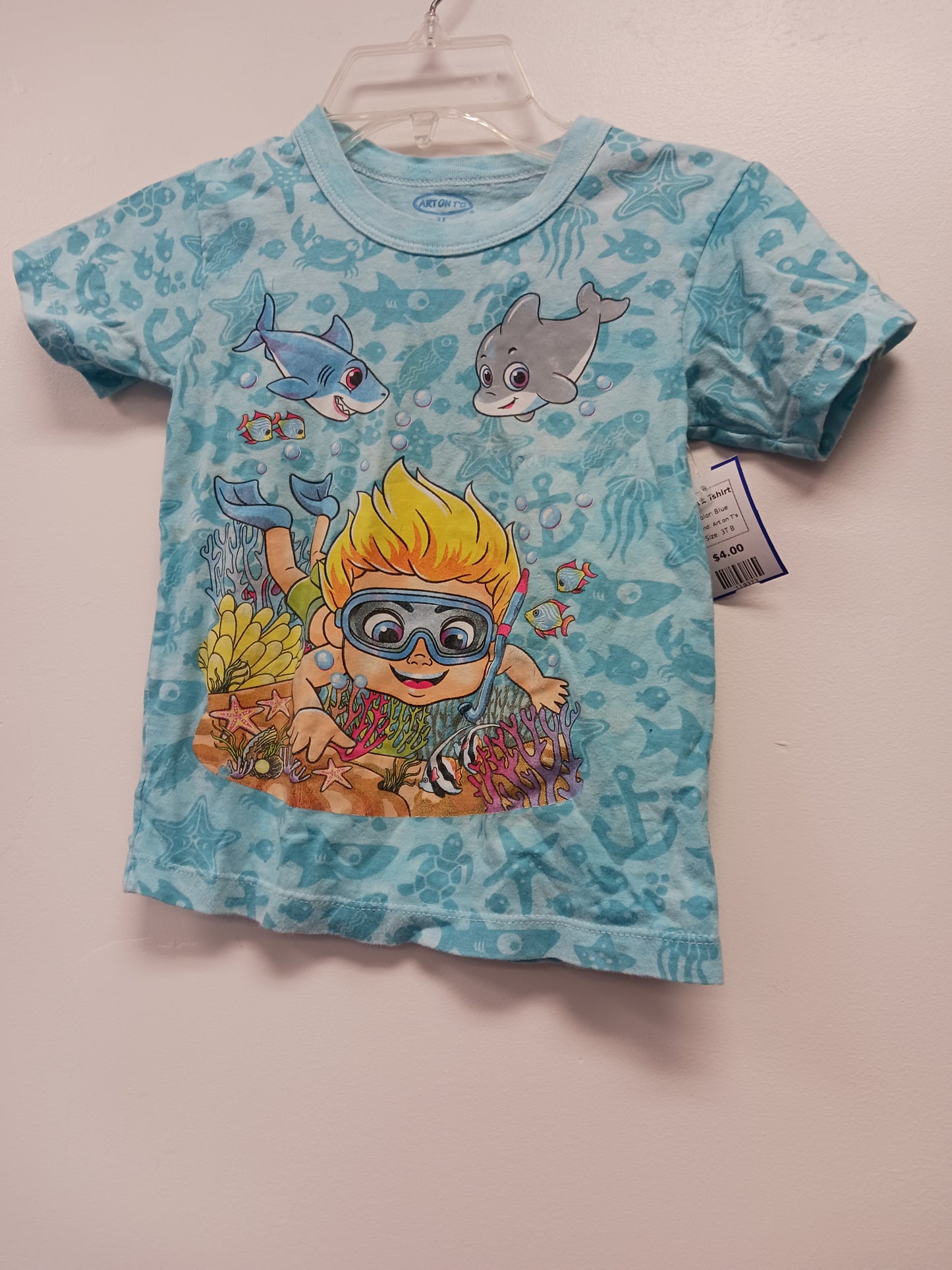 Blue Art on T's Shark Tshirt, 3T B