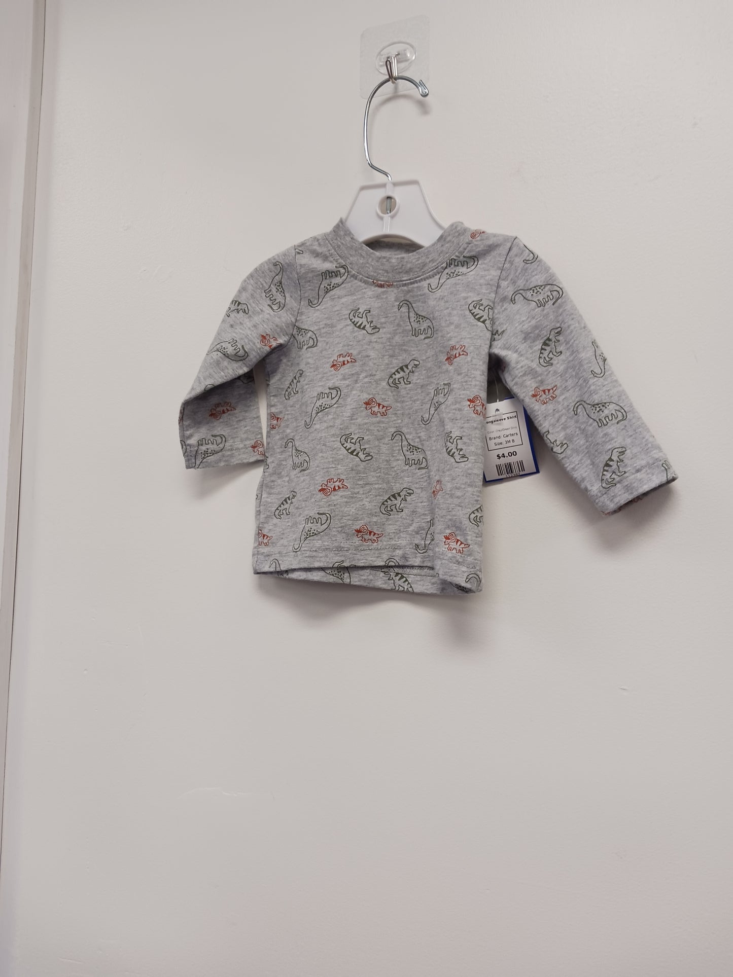 Grey/Green Dino Carters Longsleeve Shirt, 3M B